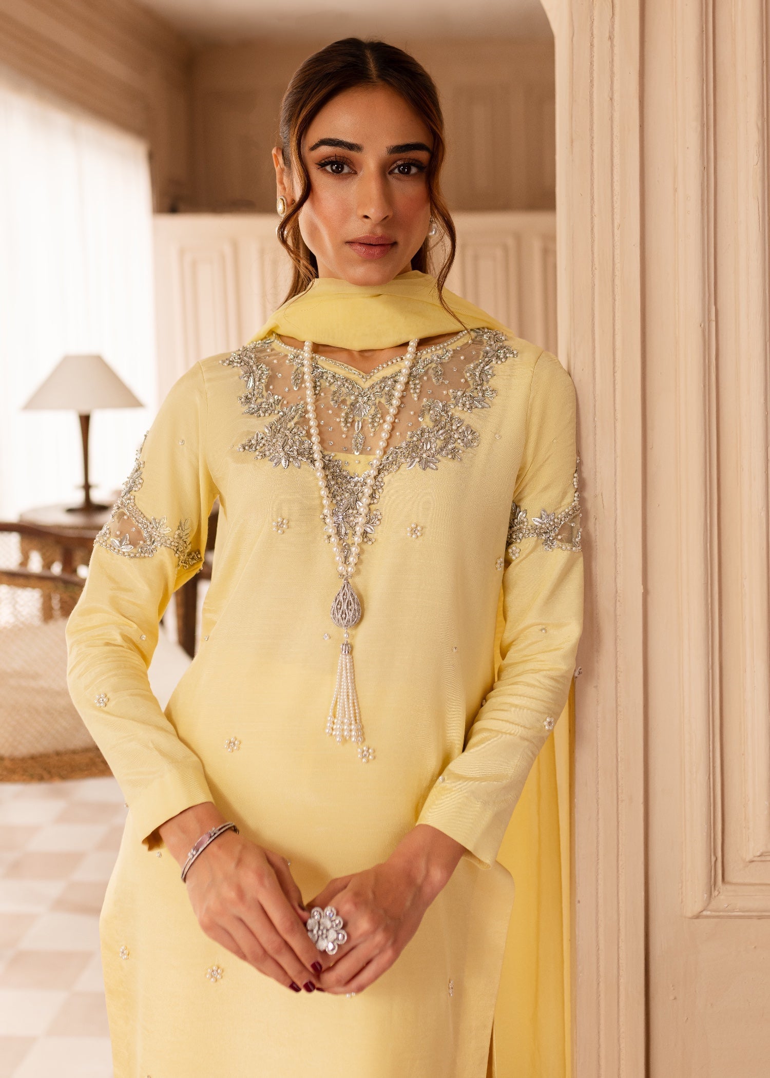 raw silk Kurta Set in Lemon