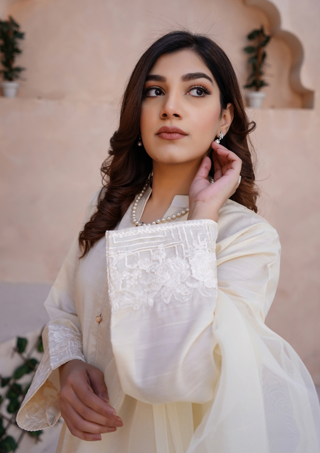 viscose raw silk Kurta Set in Cream