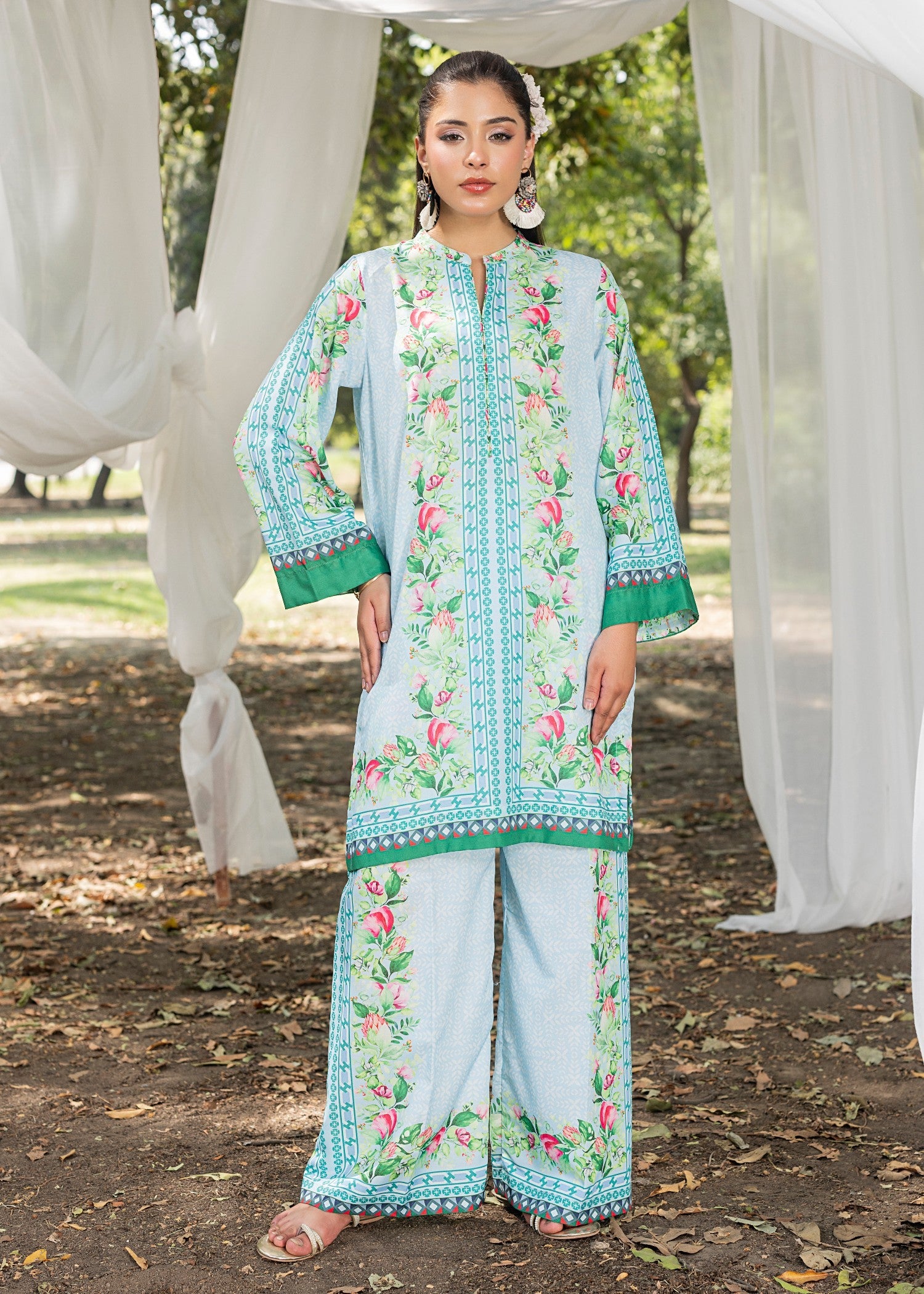 cotton silk Co ord Sets in Sky blue