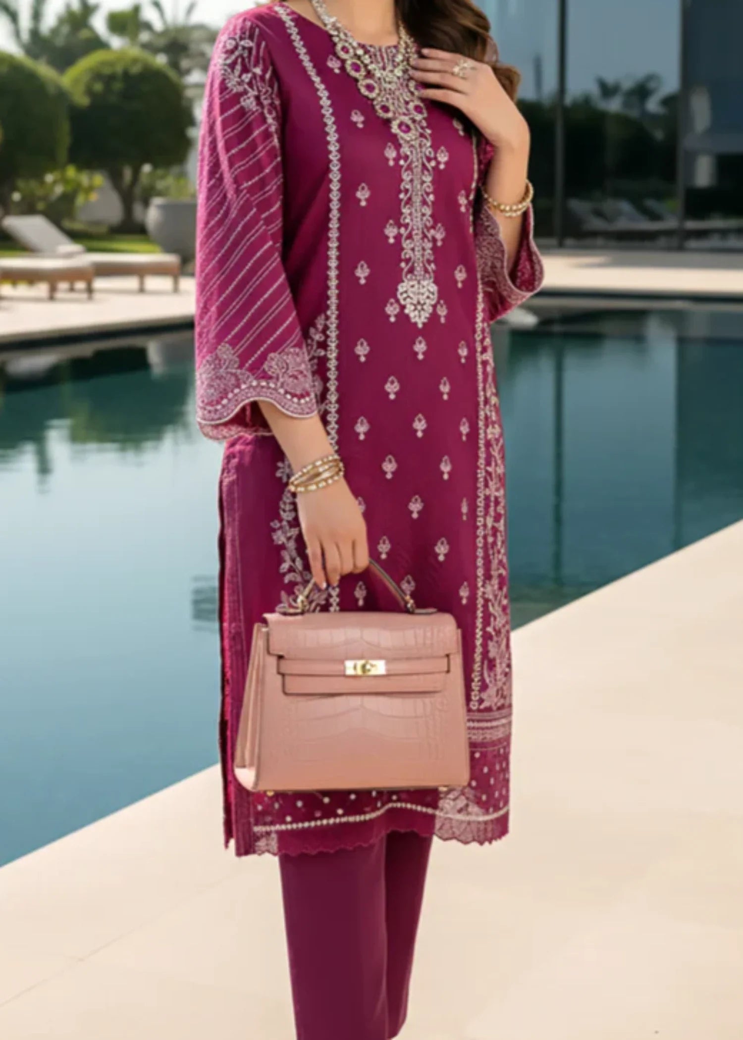 cotton net Kurta Set in Plum