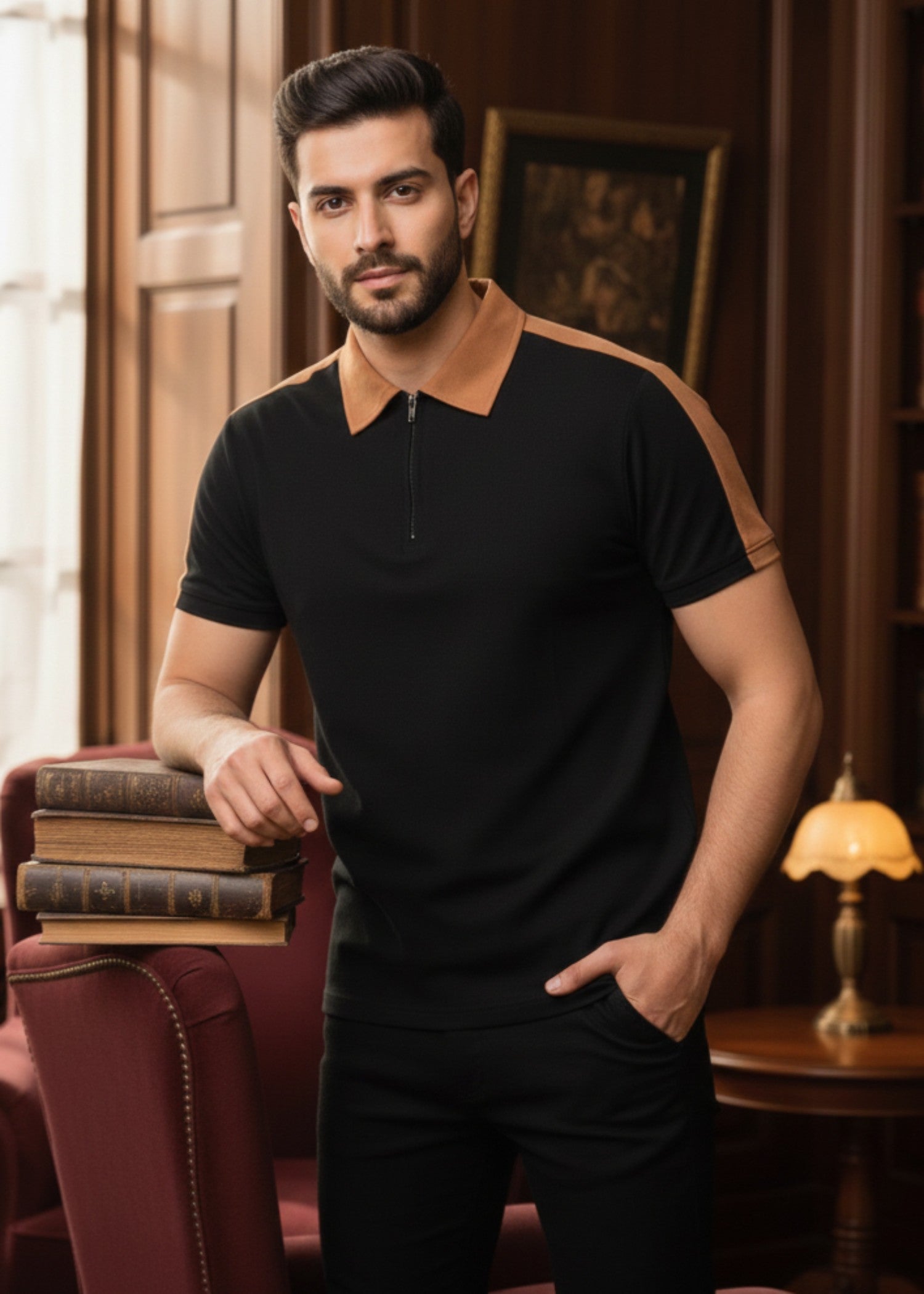 cotton pique Polo Shirt in Black by Global Wear
