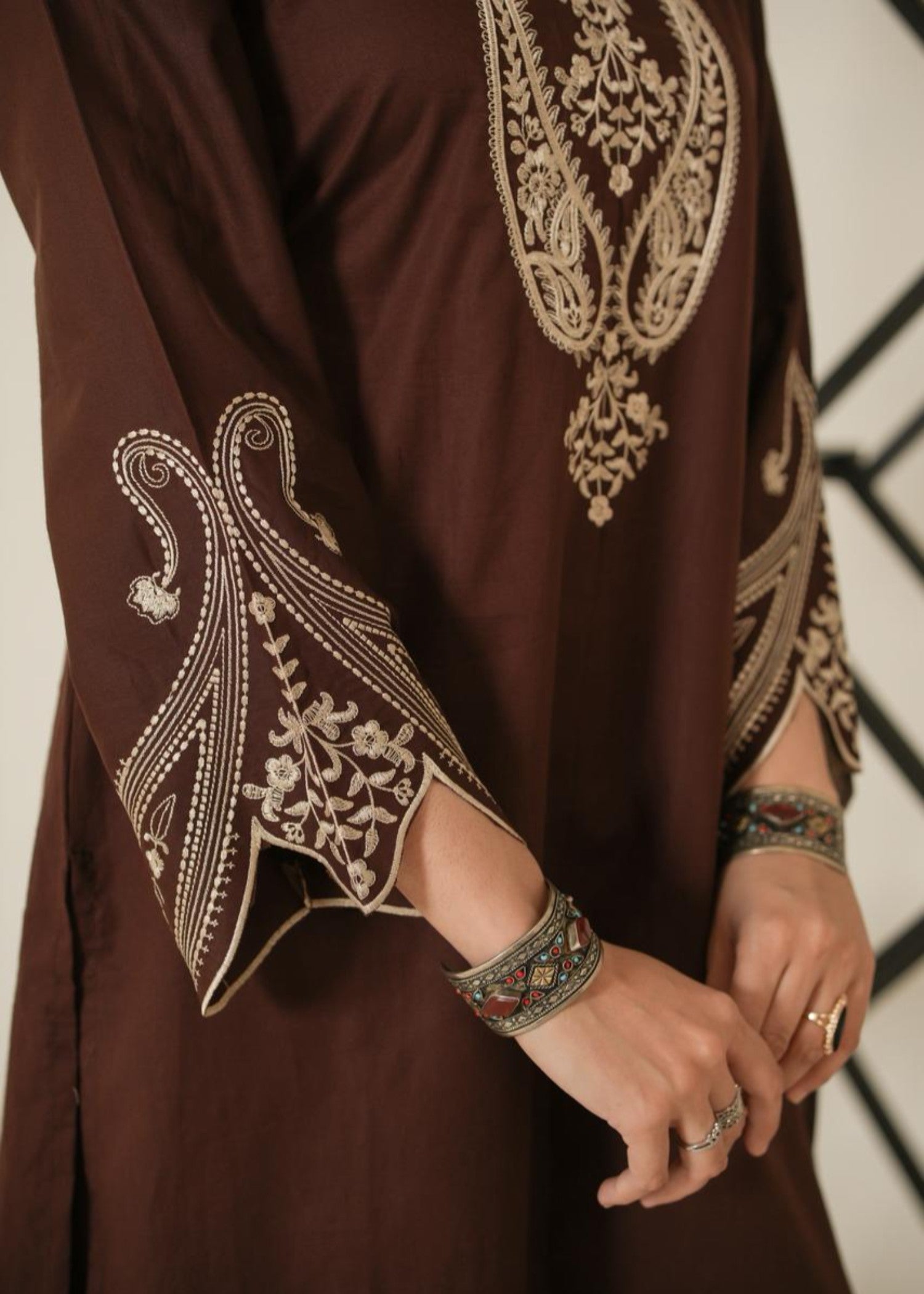 lawn cotton Kurta Set in Walnut brown
