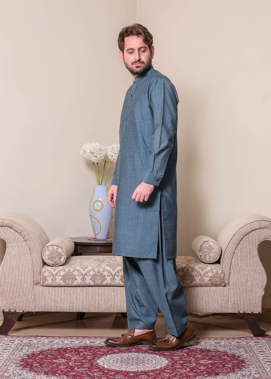 wool viscose Shalwar Kameez in Blue