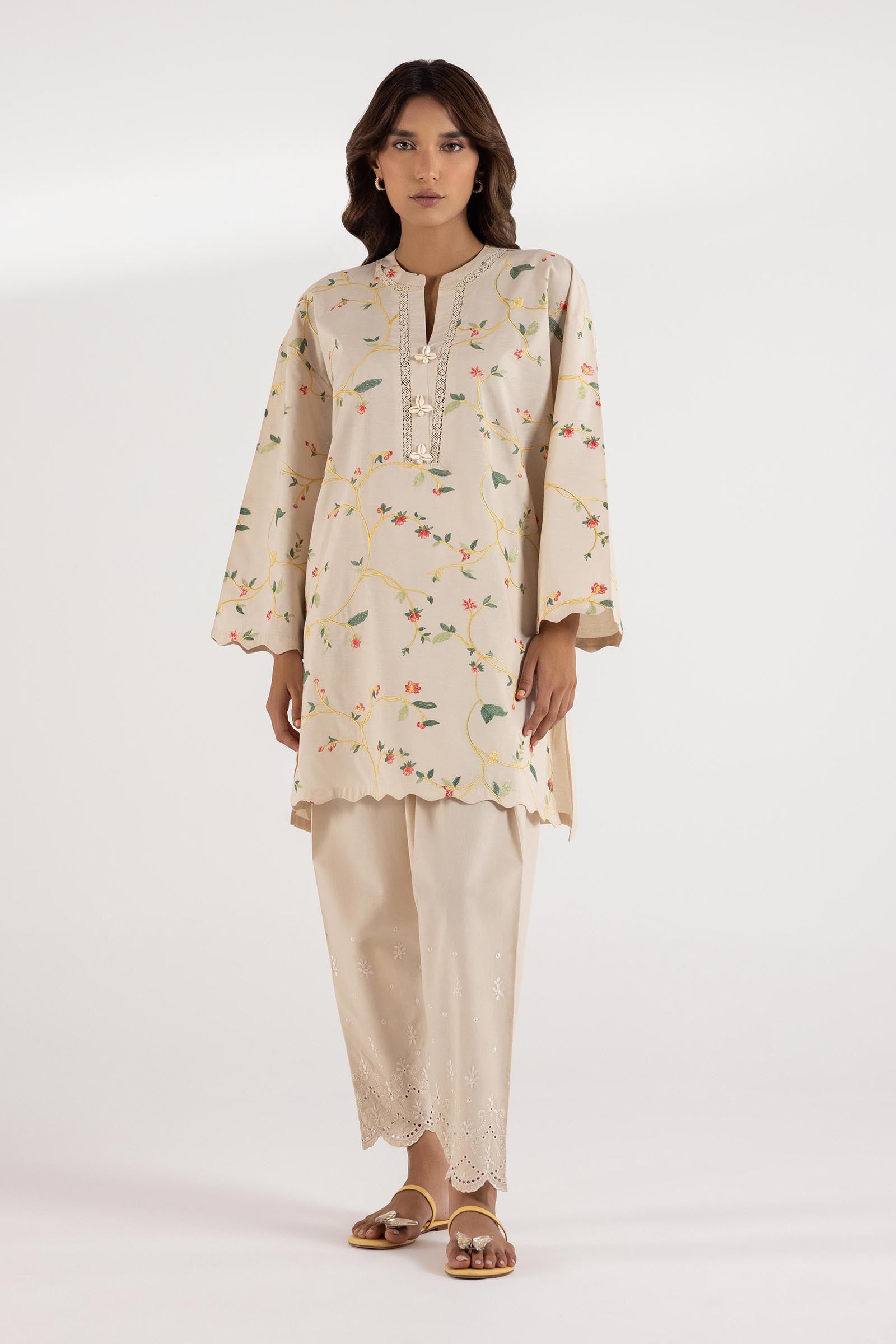 lawn Kurti in Beige