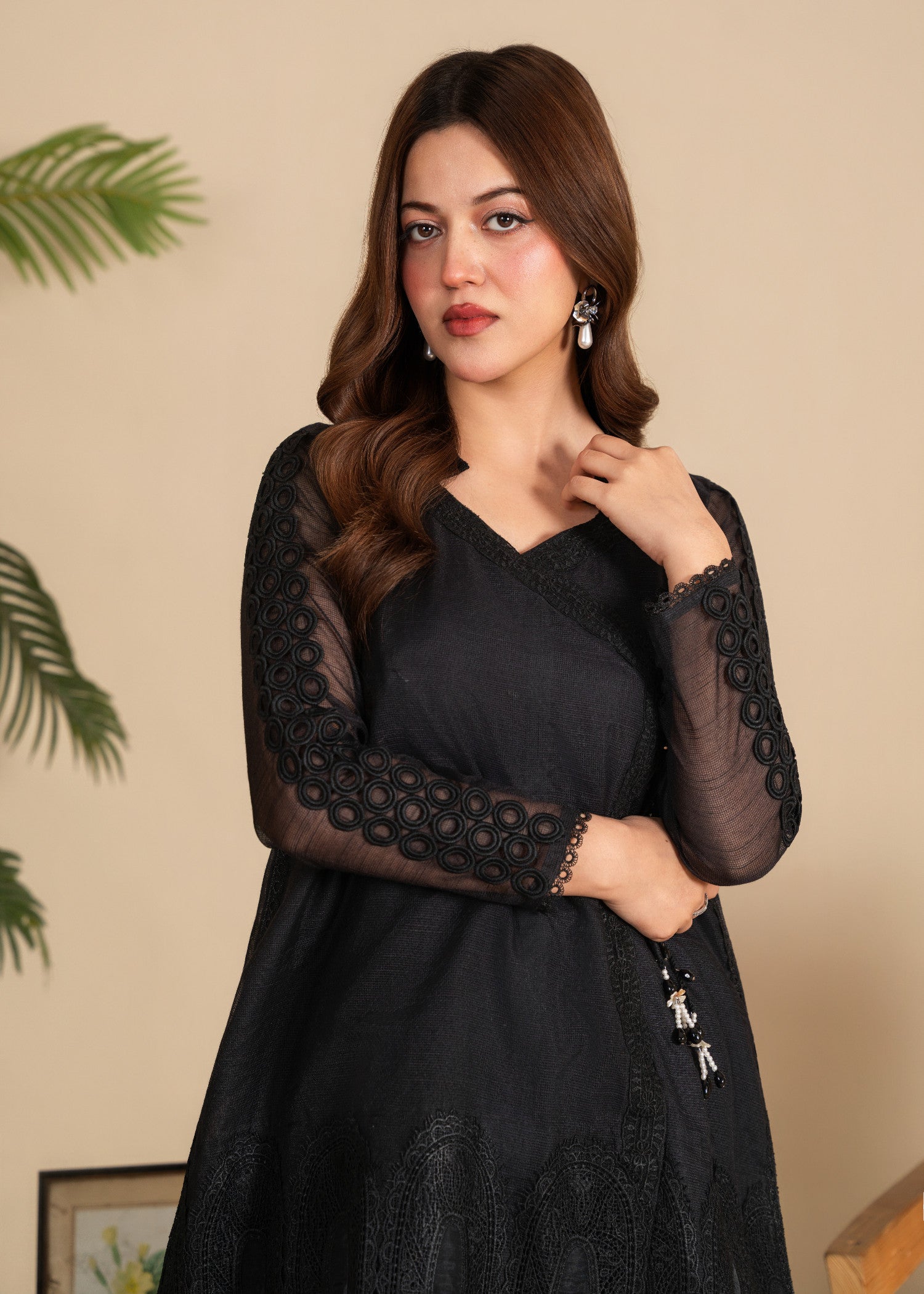cotton net Angrakha in Black