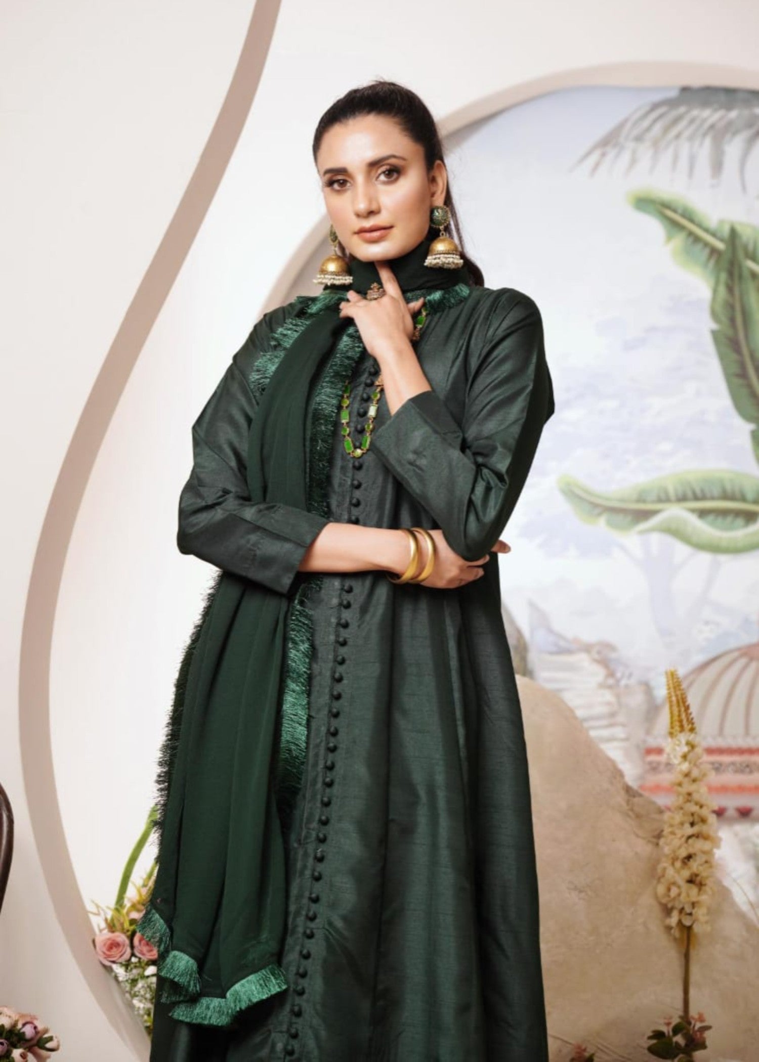 raw silk Pishwas in Green