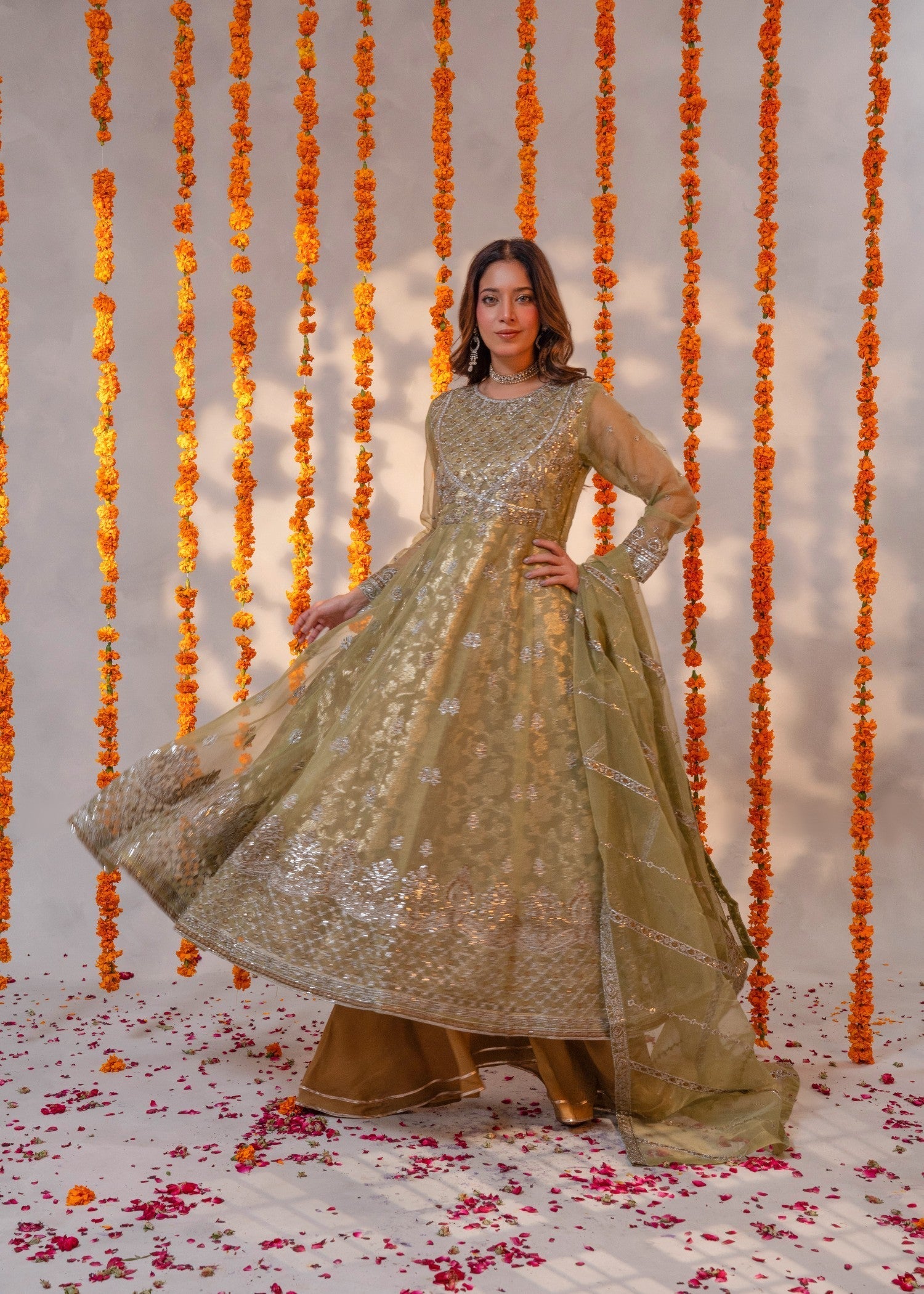 organza Pishwas in Beige