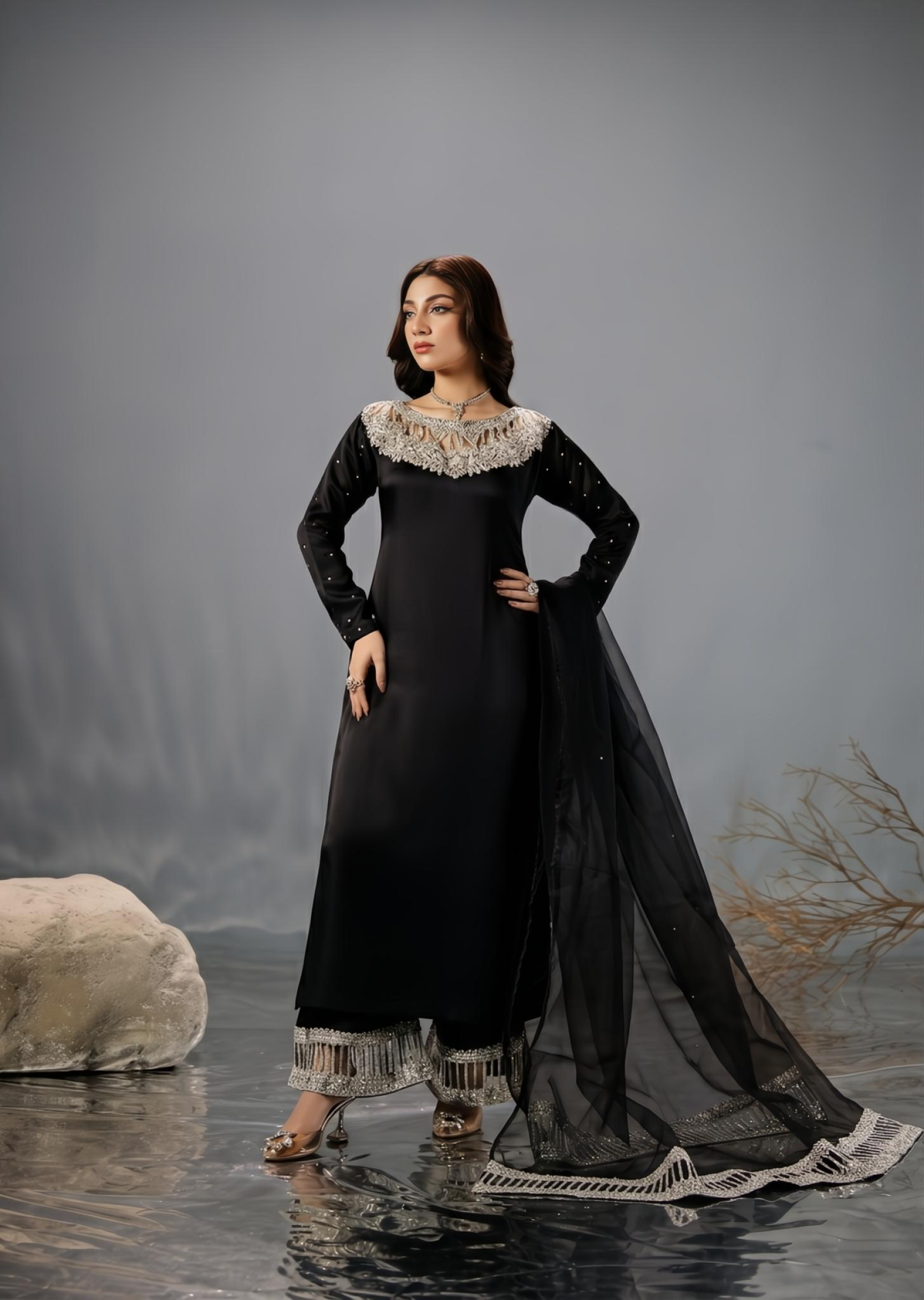 silk Kurta Set in Black