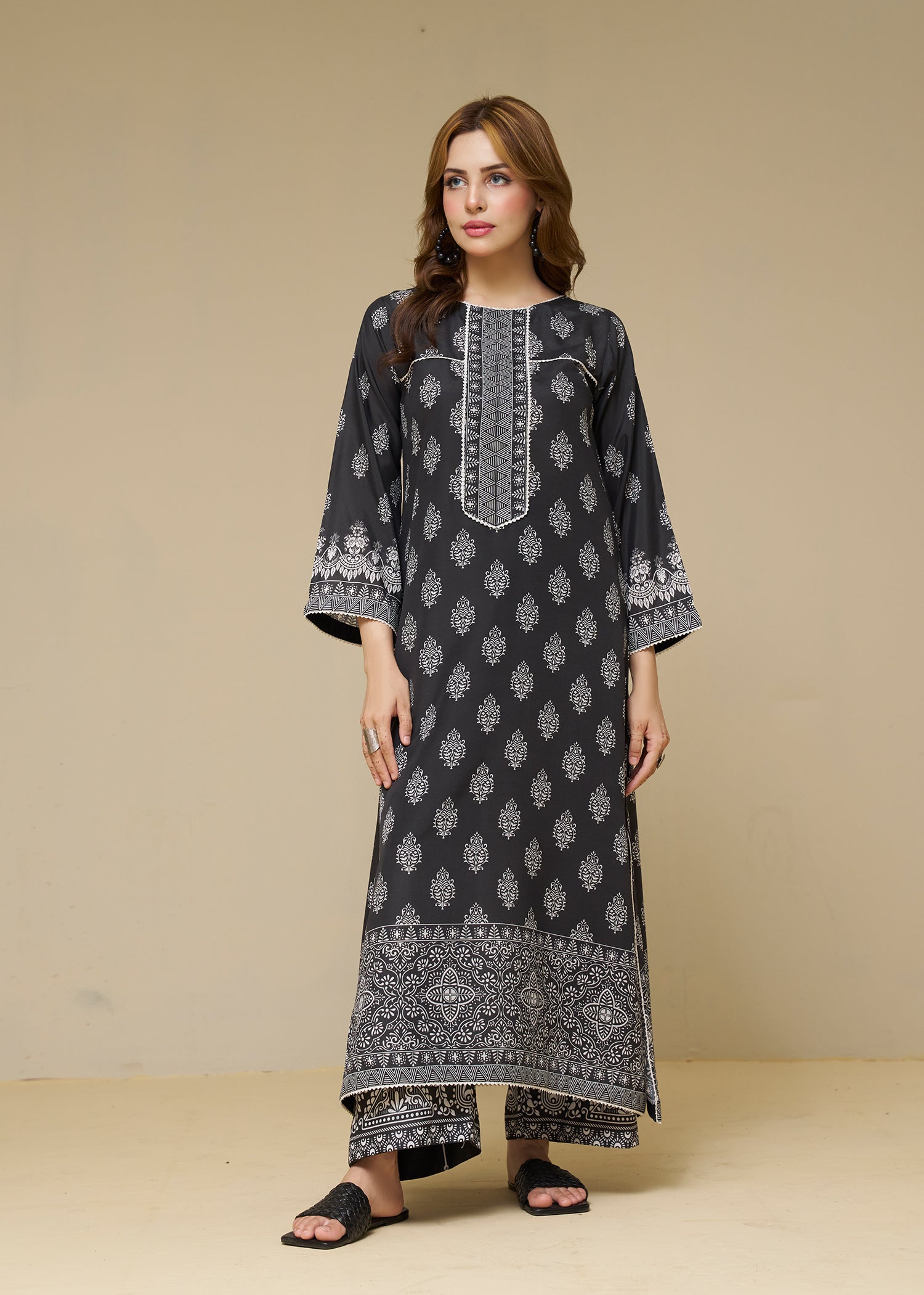 poly lawn Co Ord Sets in Black, white