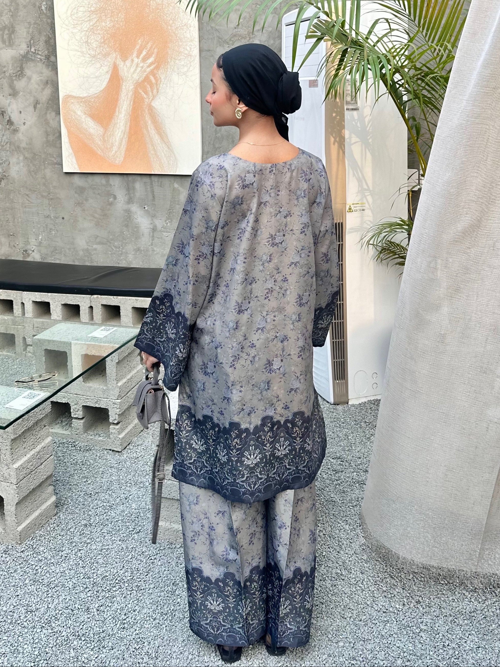 viscose raw silk Co Ord Sets in Steel blue