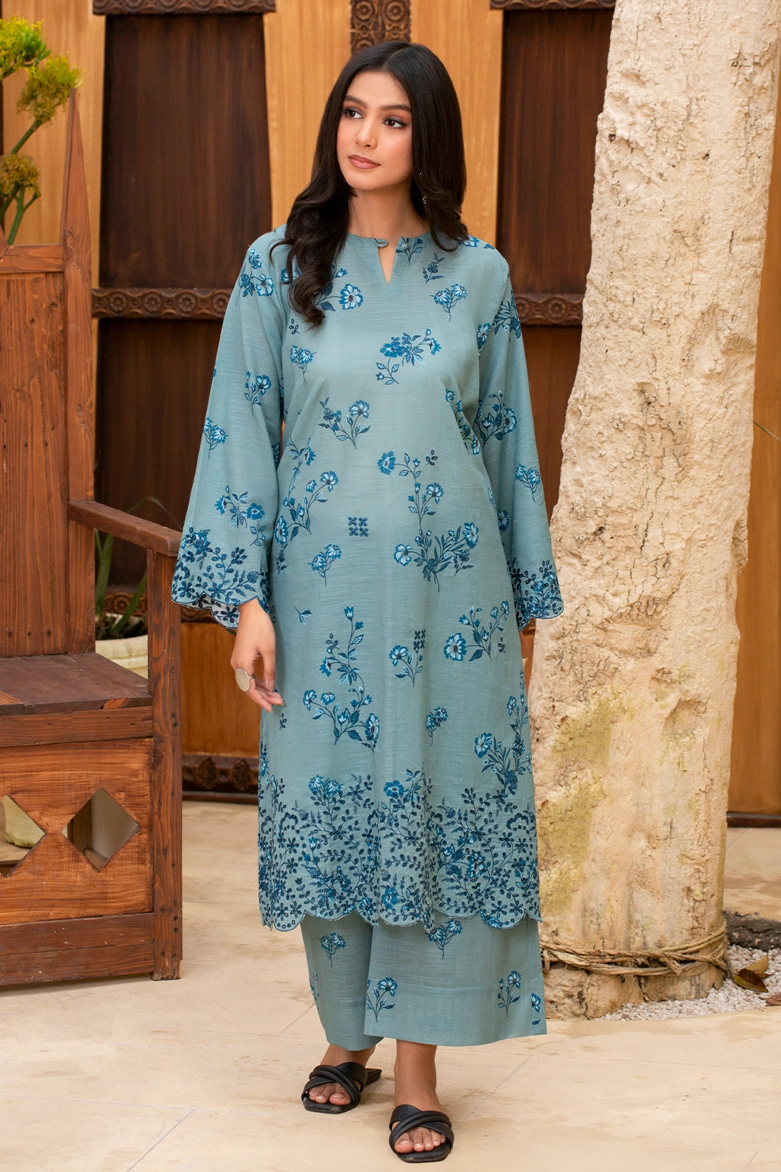 twill khaddar Unstitched in Light blue