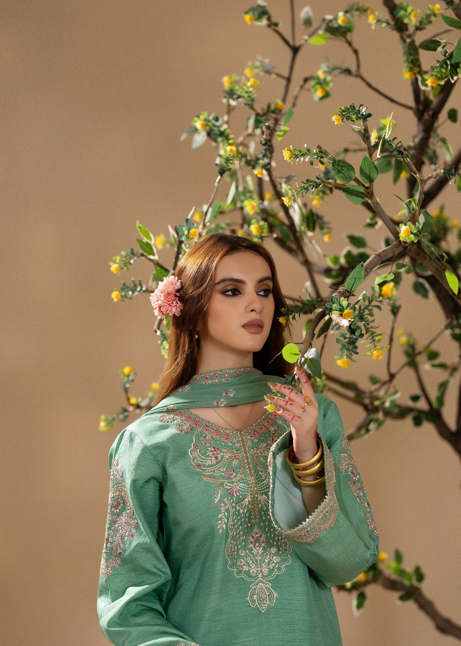 korean raw silk Kurta Set in Mint green
