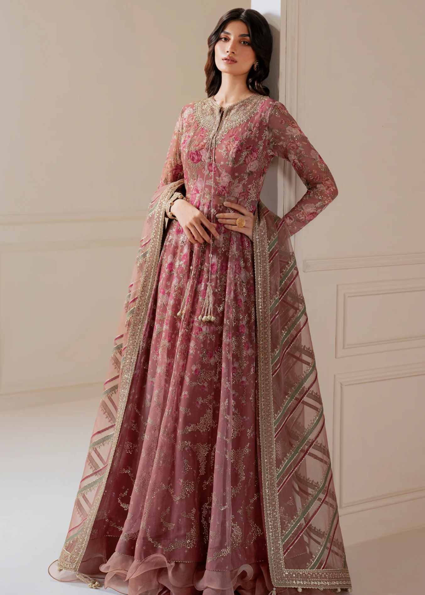 chiffon Unstitched in Mauve pink