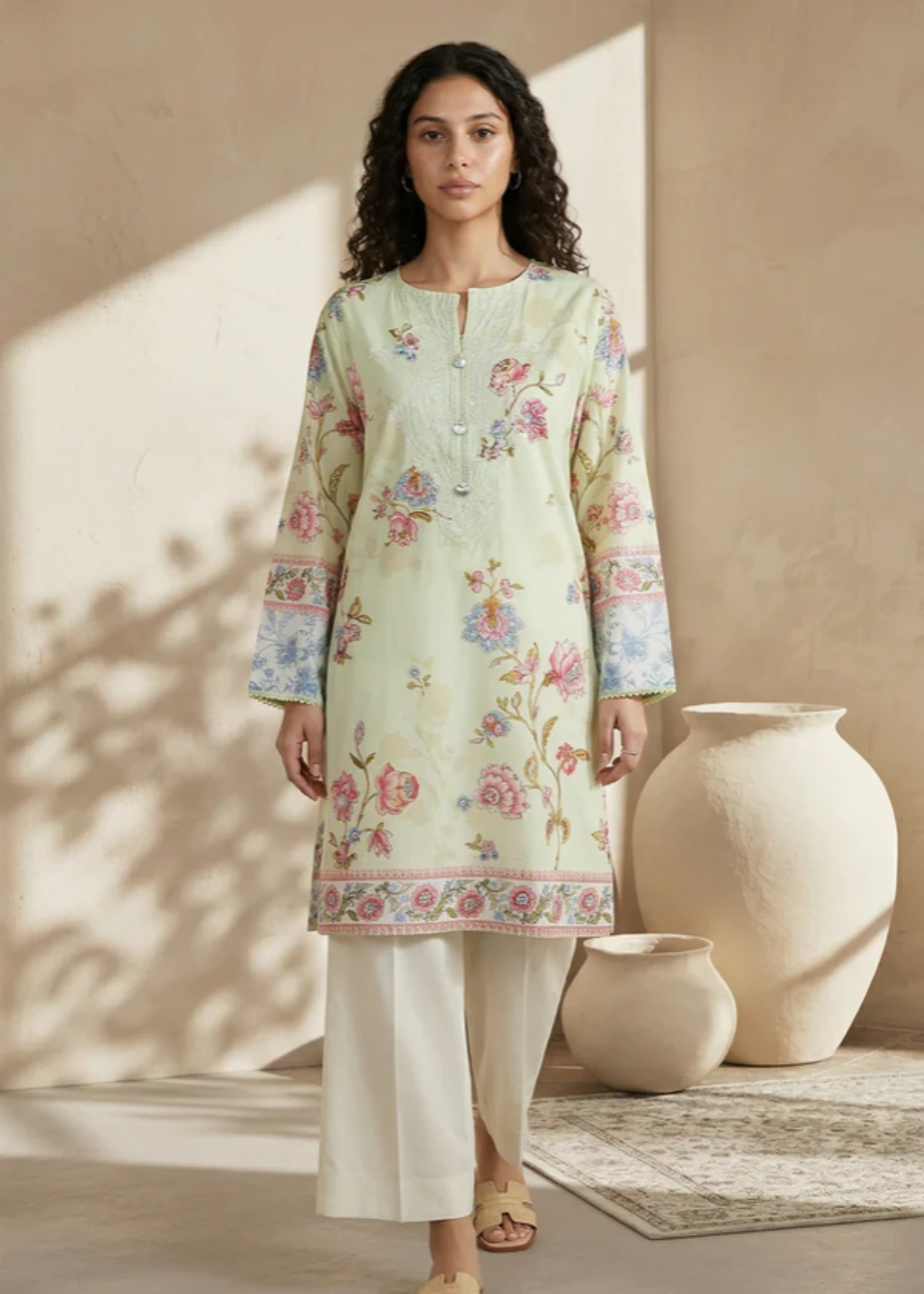 lawn Kurti in Light yellow