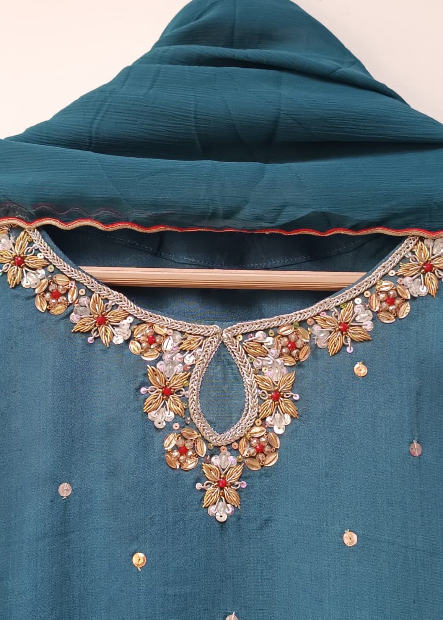 tussar silk Kurta Set in Teal