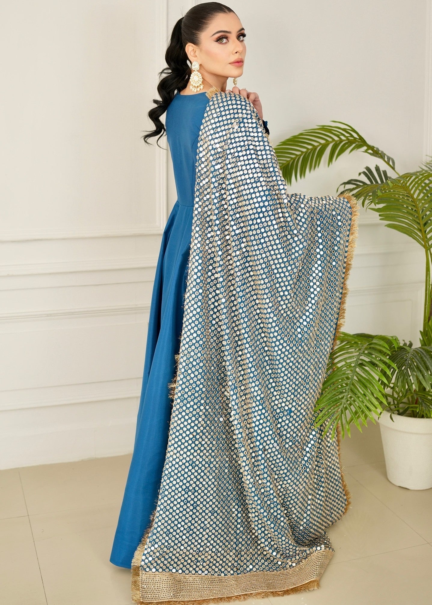 kattan silk Pishwas in Teal