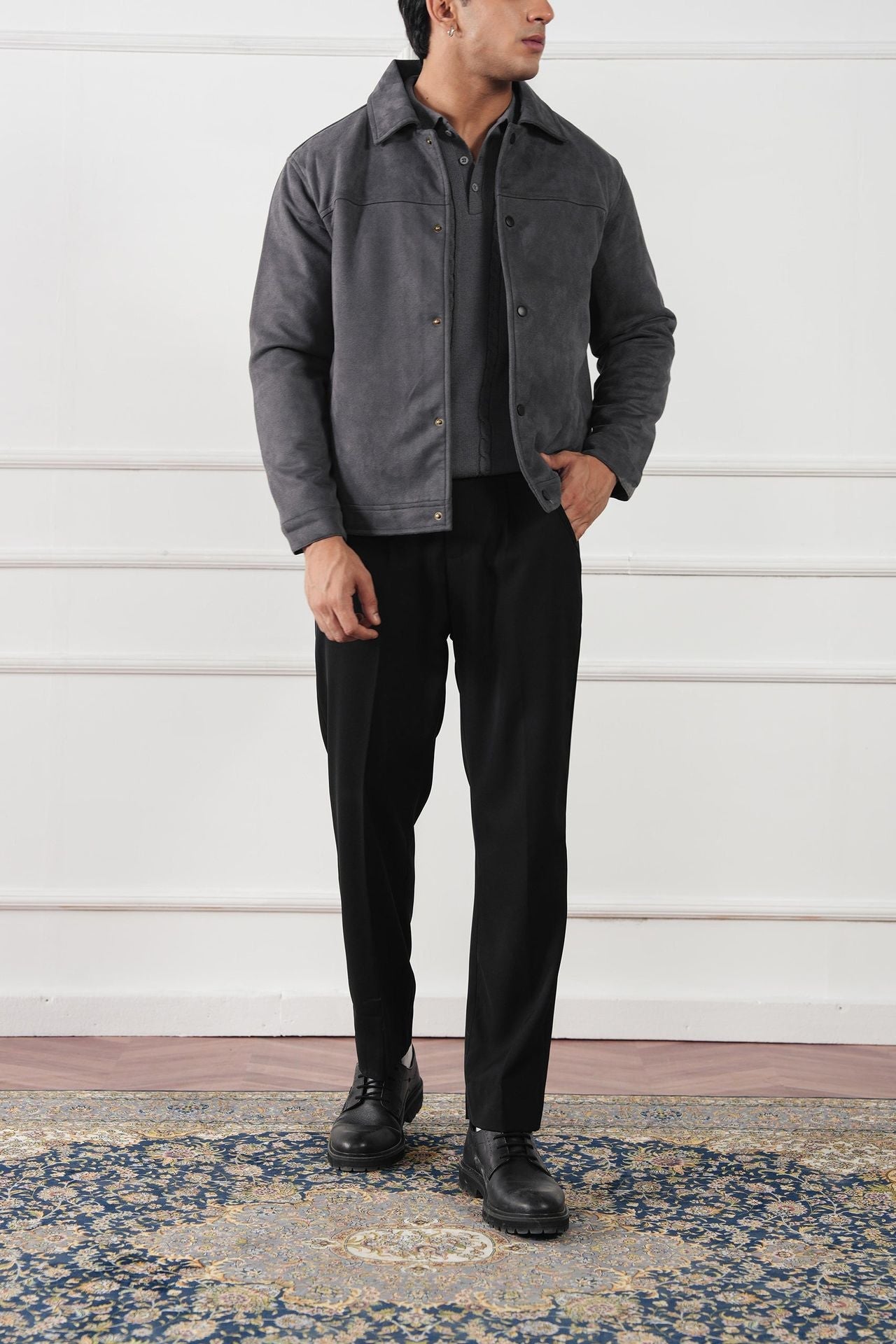 suede leather Jacket in Dark grey