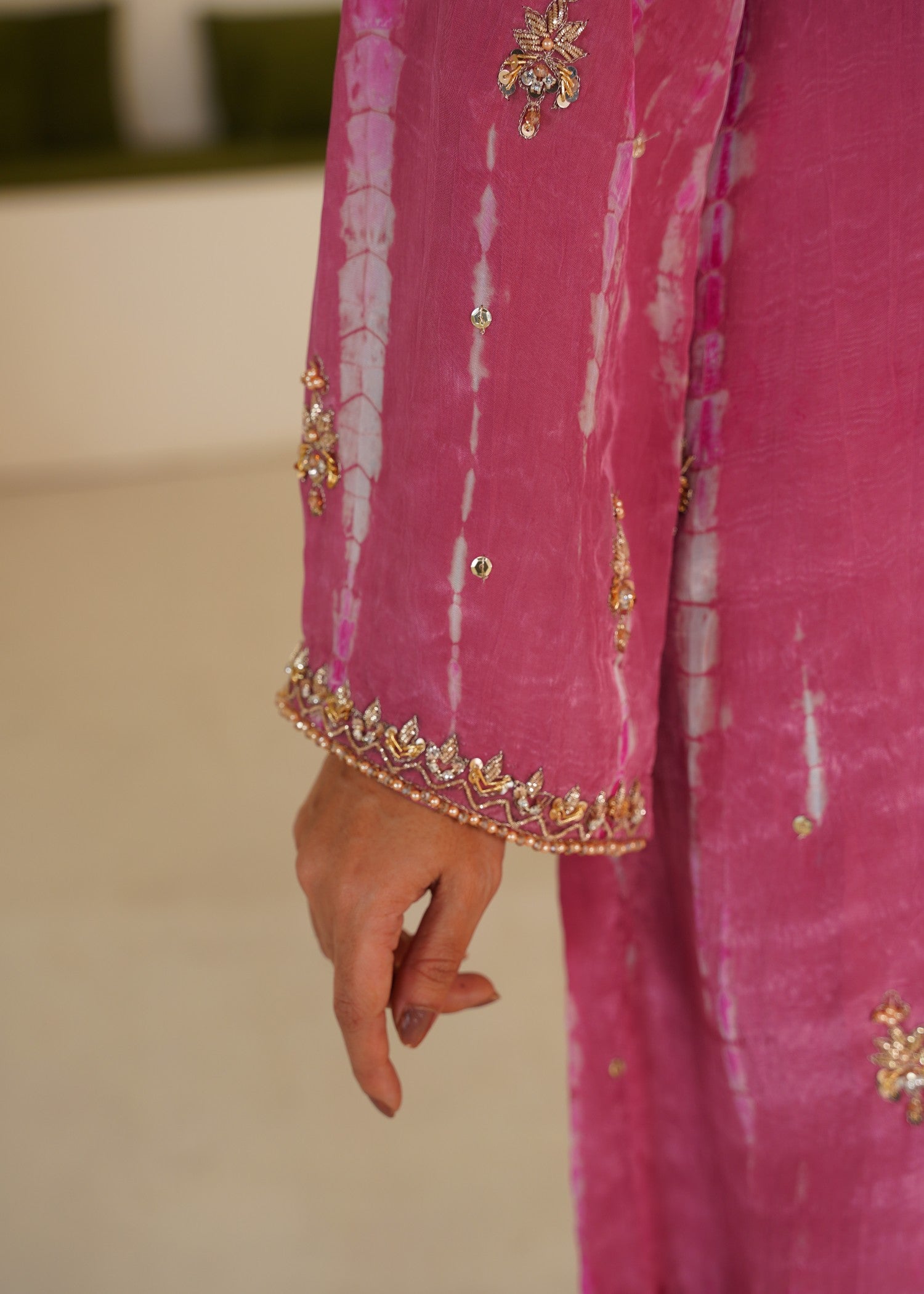 tussar silk Kurta Set in Tea rose pink, lusty gallant