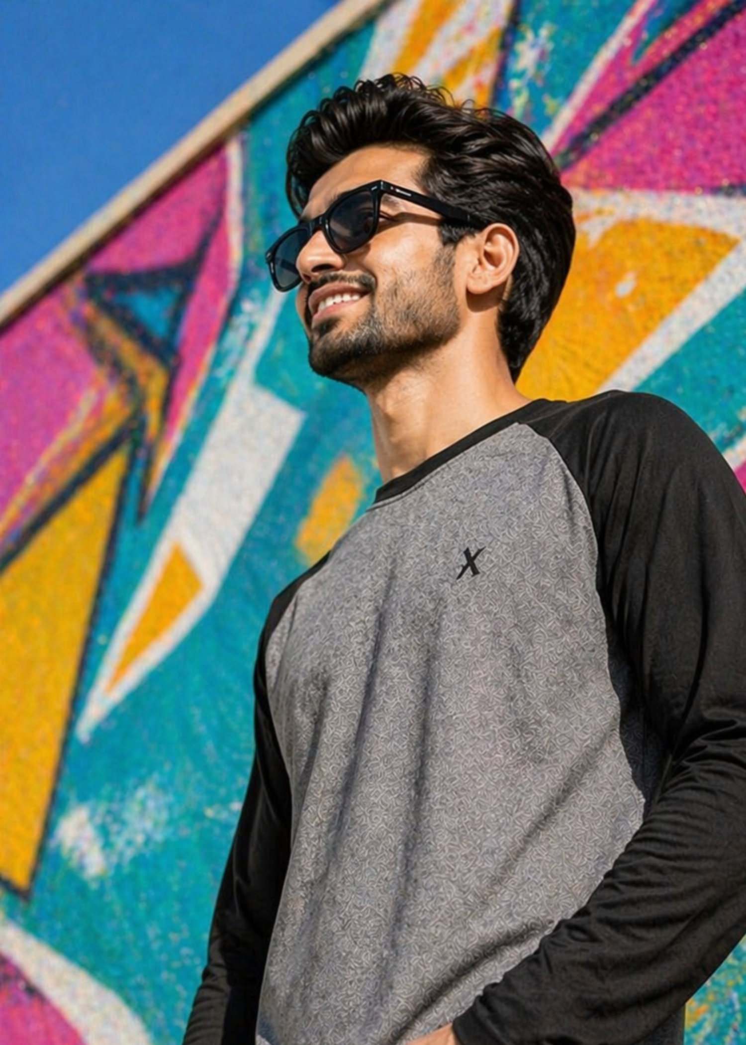 single jersey knit T Shirt in Black, grey