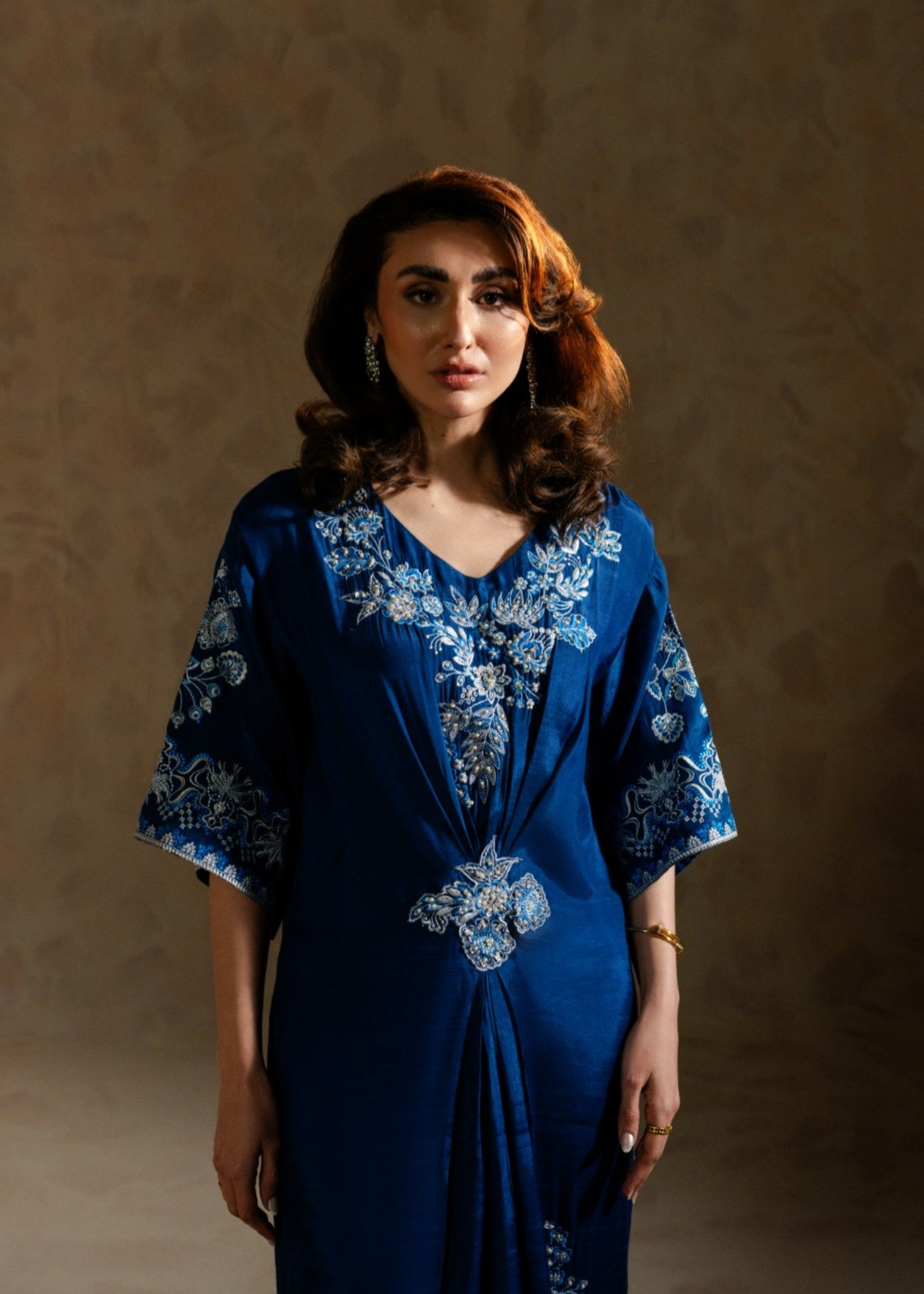 crepe silk Kaftan in Sapphire blue