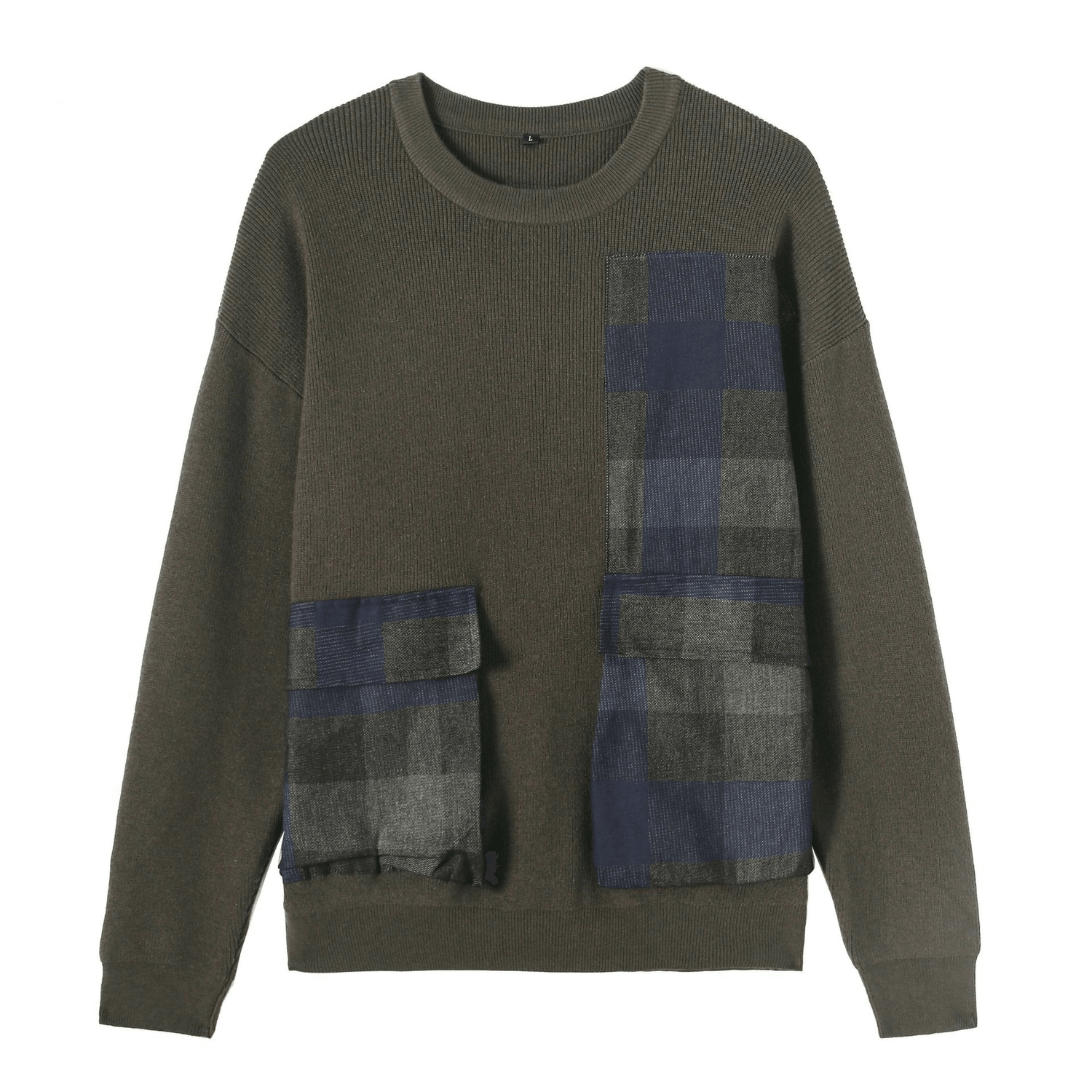 Youth Symmetrical Plaid Big Pocket Decorated Sweater Men