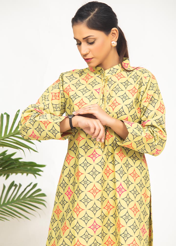cambric Kurta Set in Lemon
