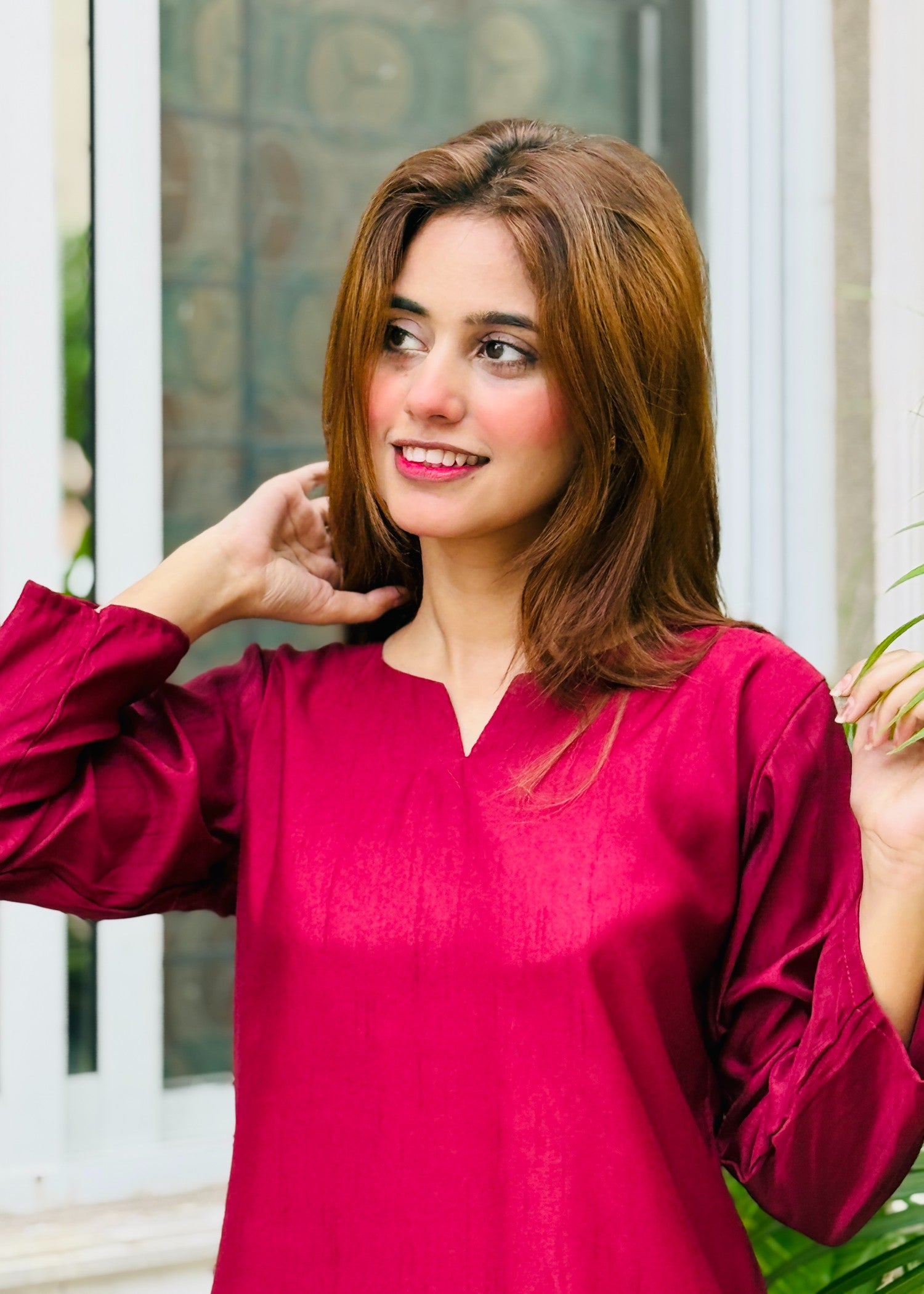 viscose raw silk Co Ord Sets in Maroon