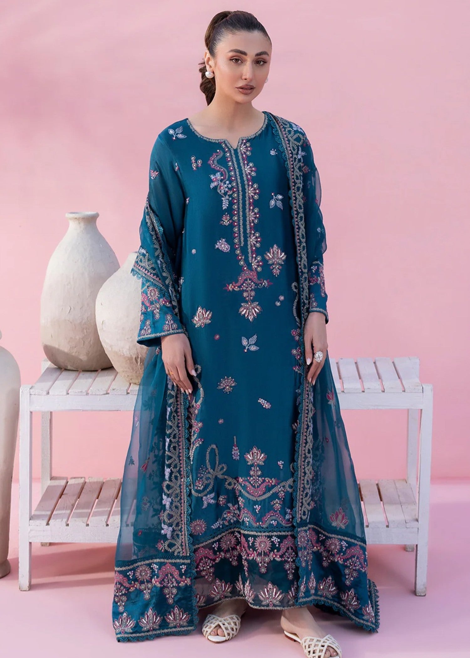 cotton silk Kurta Set in Ocean blue