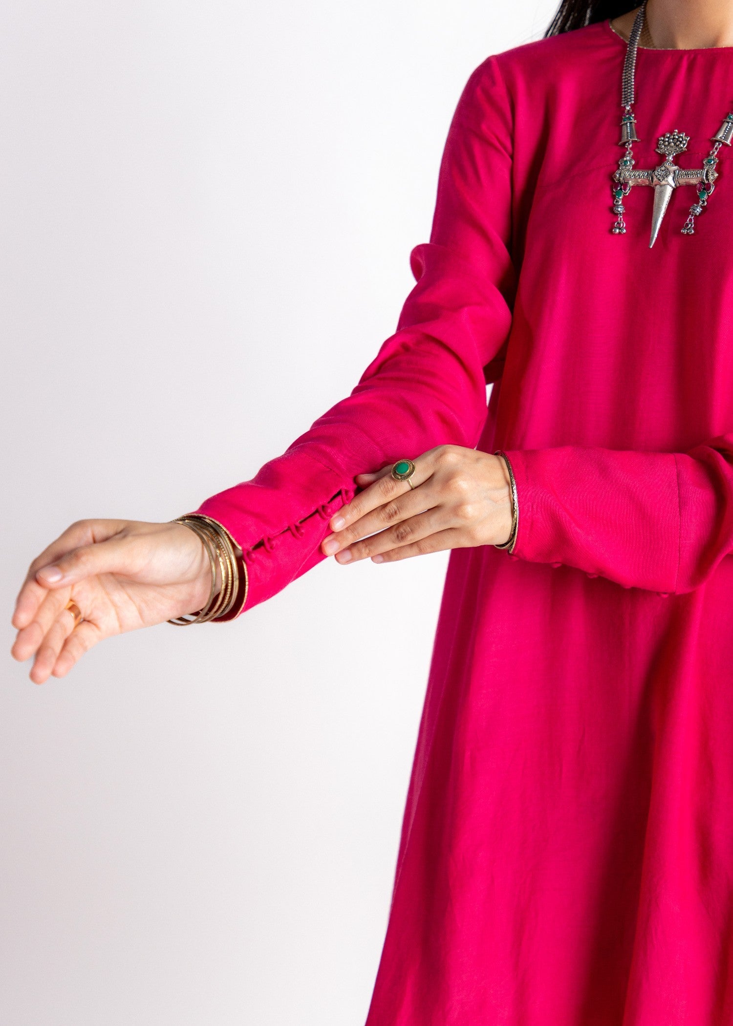 cotton silk Short Frock in Hot pink