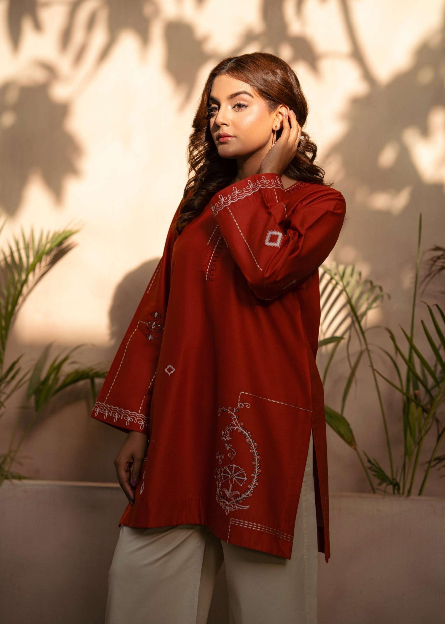 lawn Kurta Set in Flame