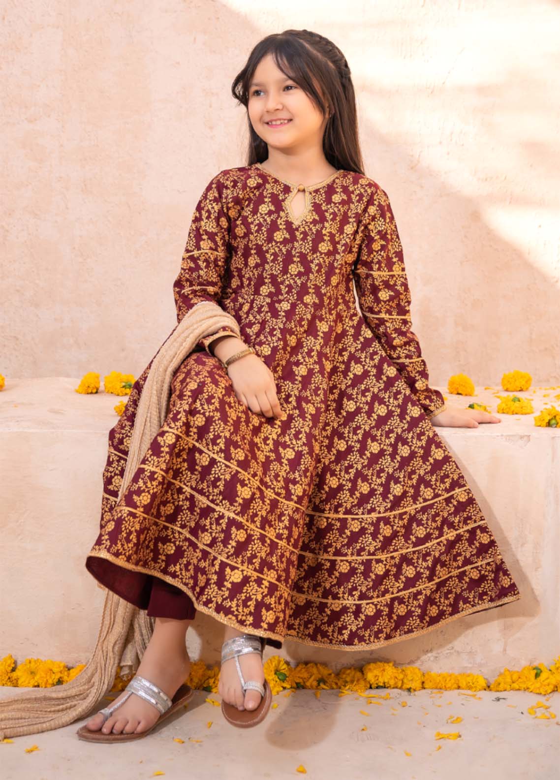 raw silk Pishwas in Maroon