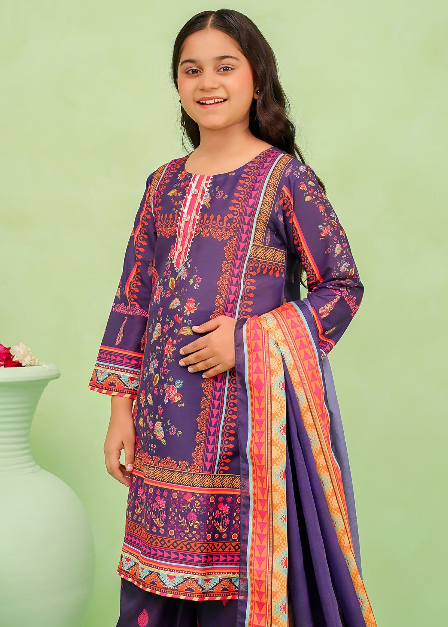 poly lawn Kurta Set in Purple