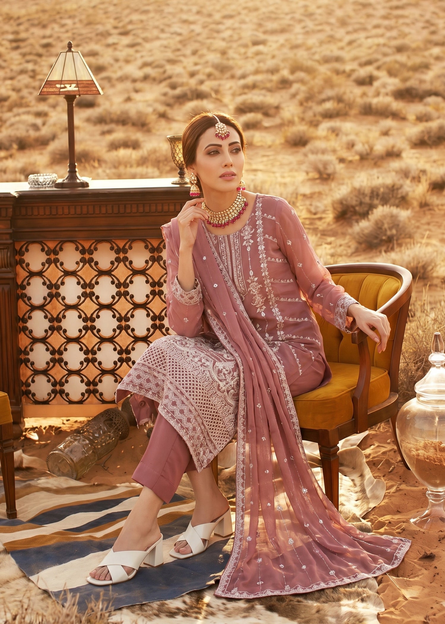 chiffon Kurta Set in Strawberry pink