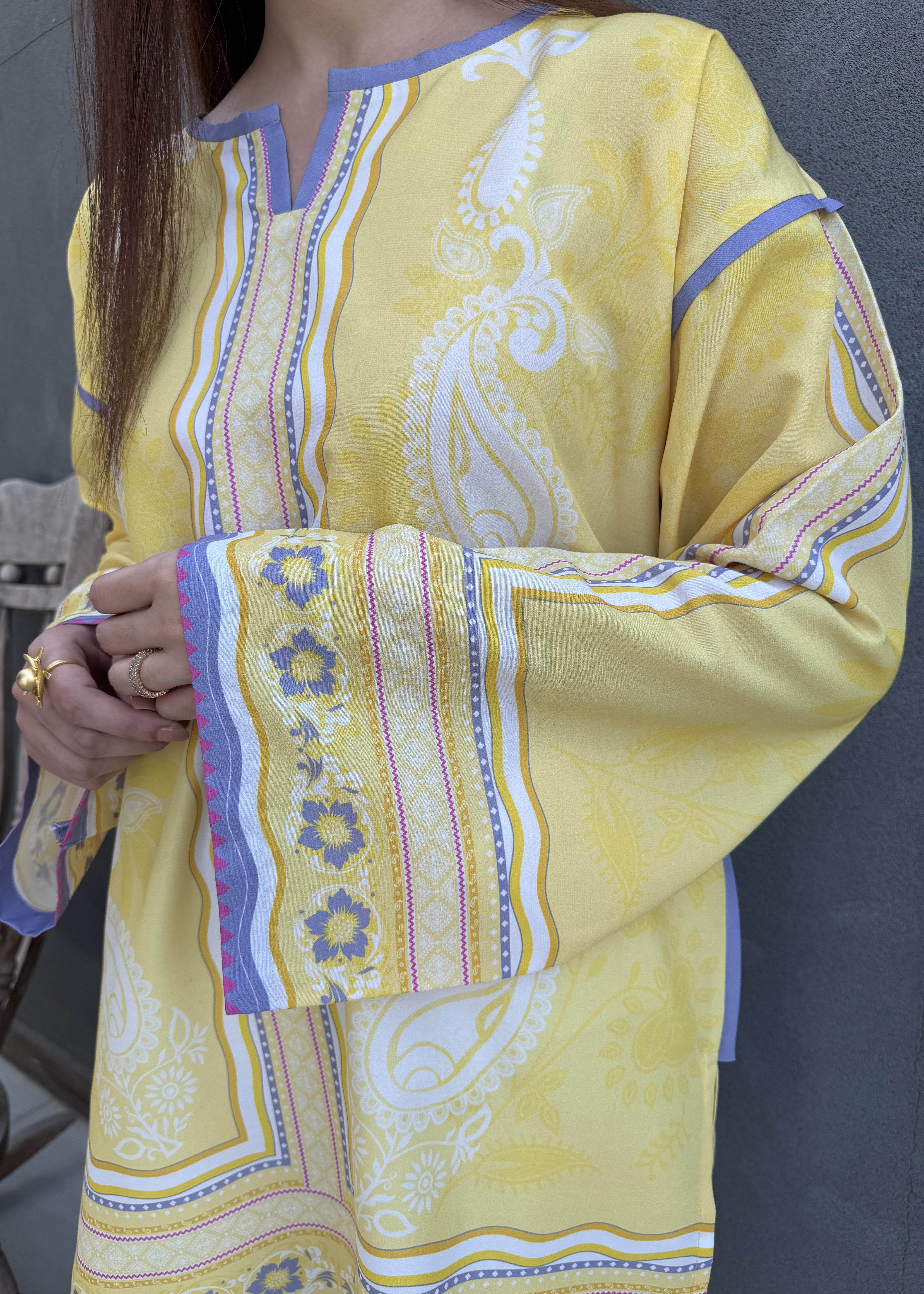 arabic lawn Co ord Sets in Yellow