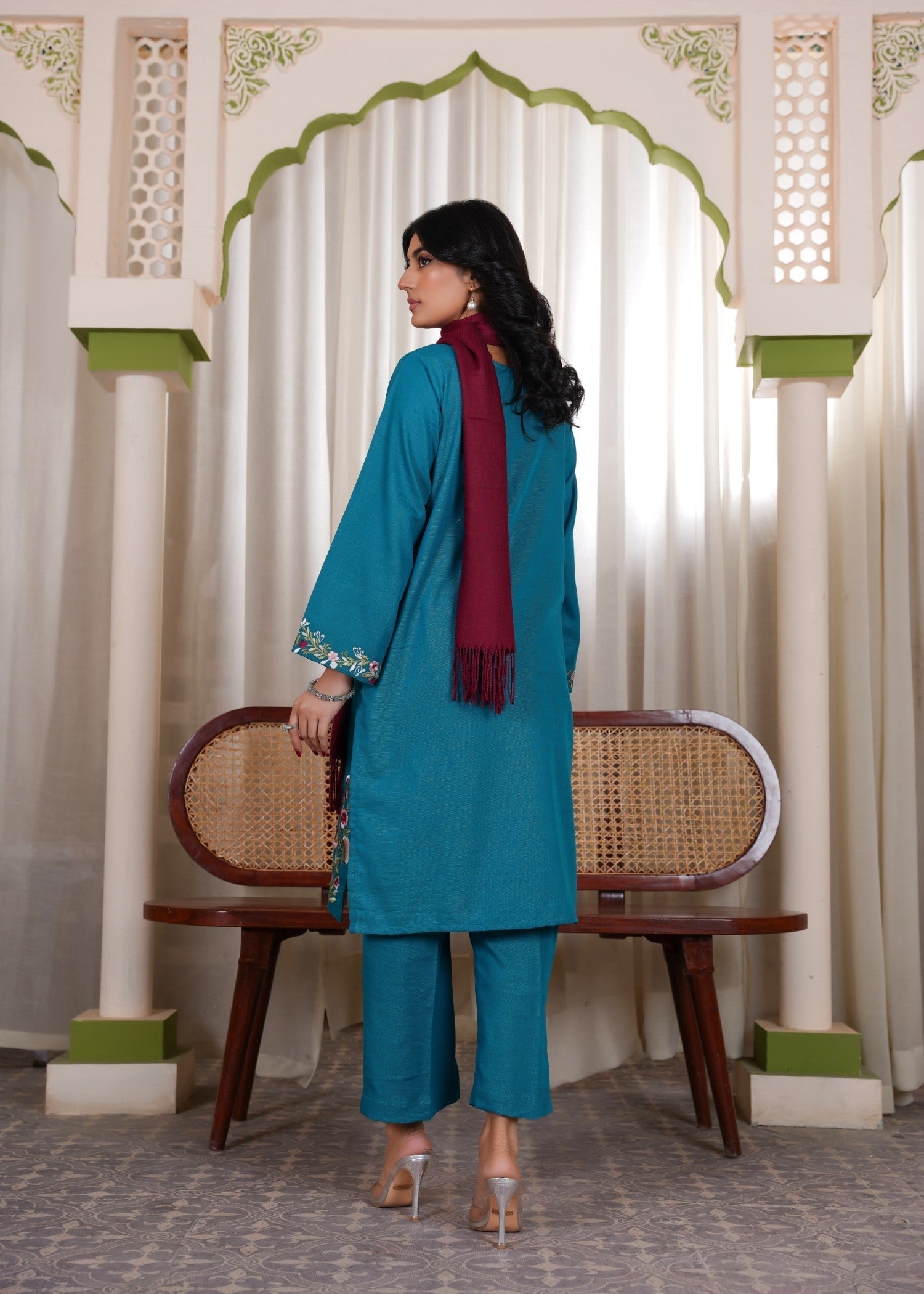 khaddar Kurta Set in Teal
