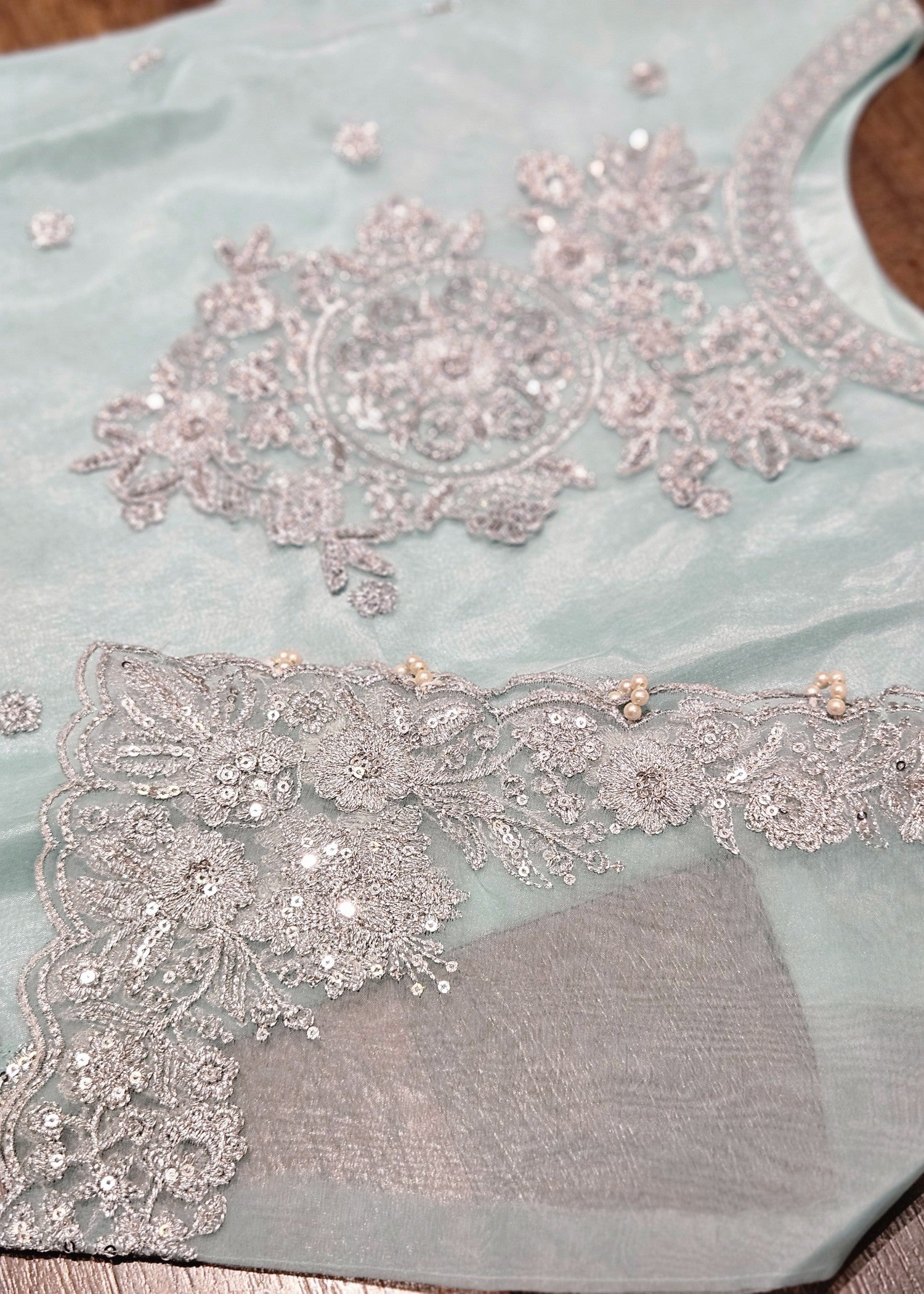 organza Kurta Set in Ice blue