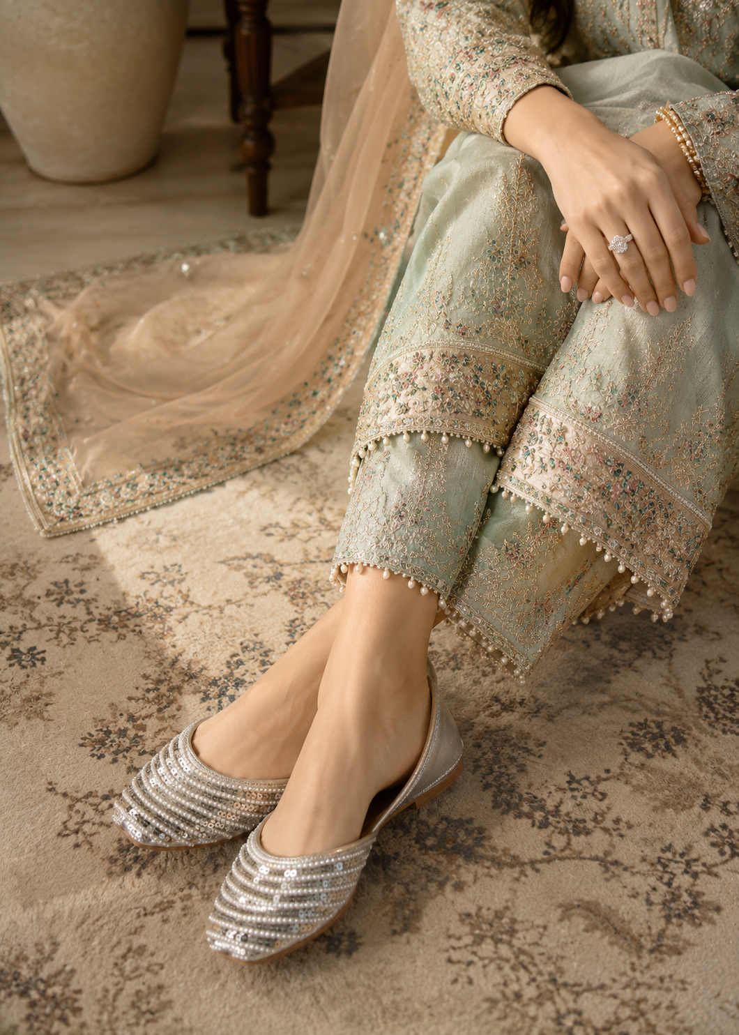 Khussa in Silver by - High Quality Women Khussa OMY0045
