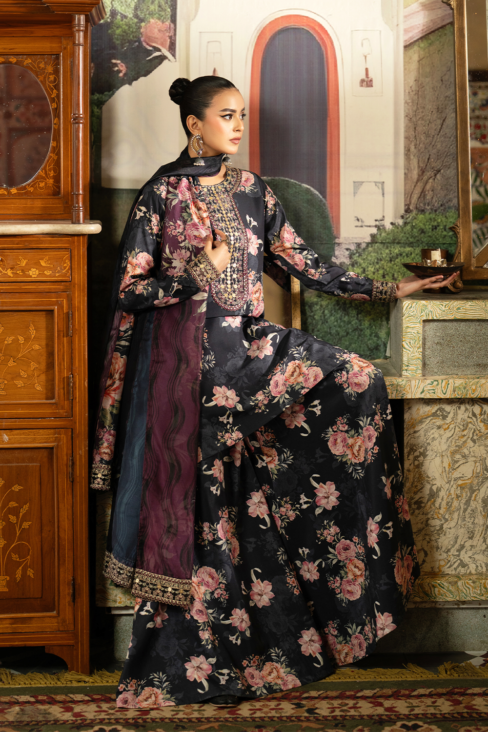 silk finish lawn Sharara in Black