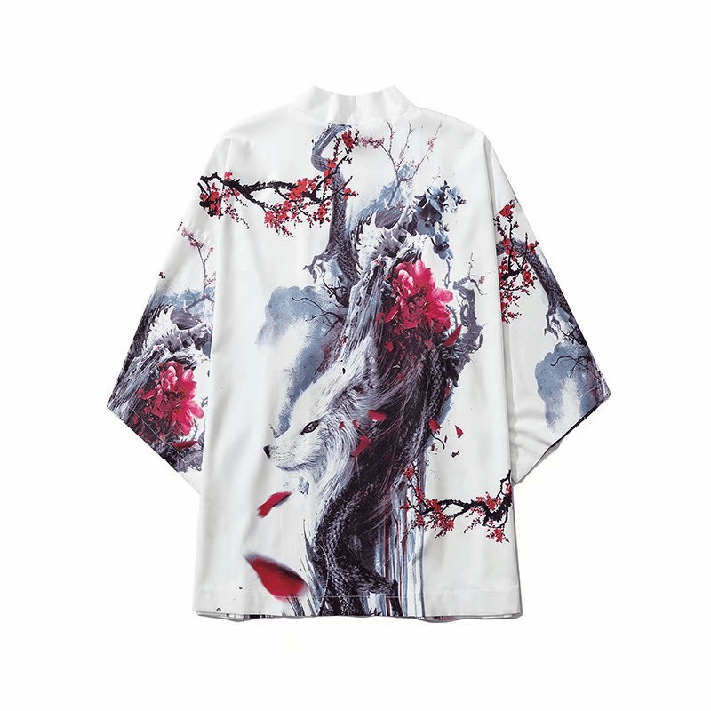 Source Japanese Ukiyo-E Road Robe Kimono Three-Quarter Sleeve Loose Unbuttoned Trendy Cloak Shirt Jacket