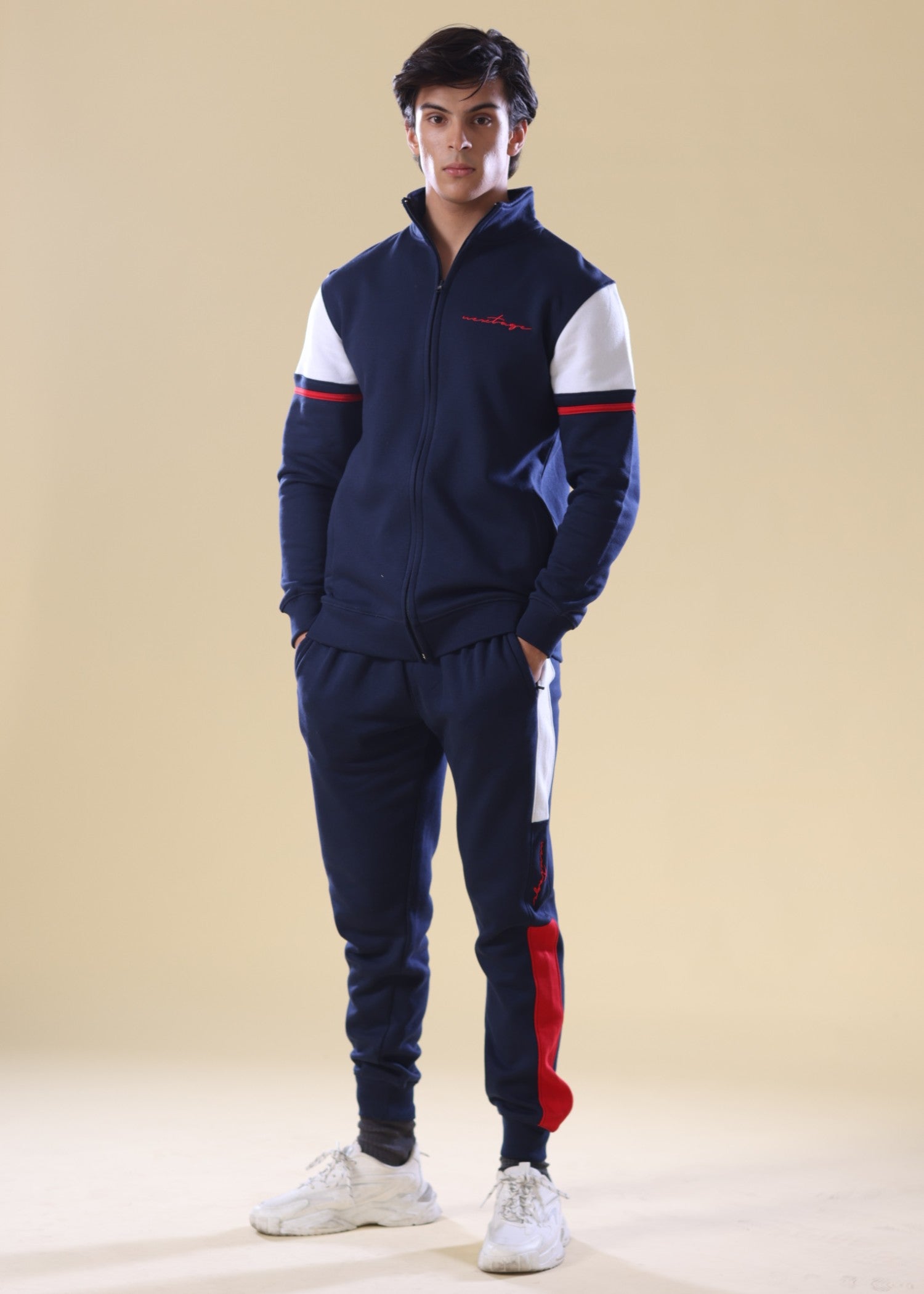 fleece Tracksuit in Navy blue, red, white