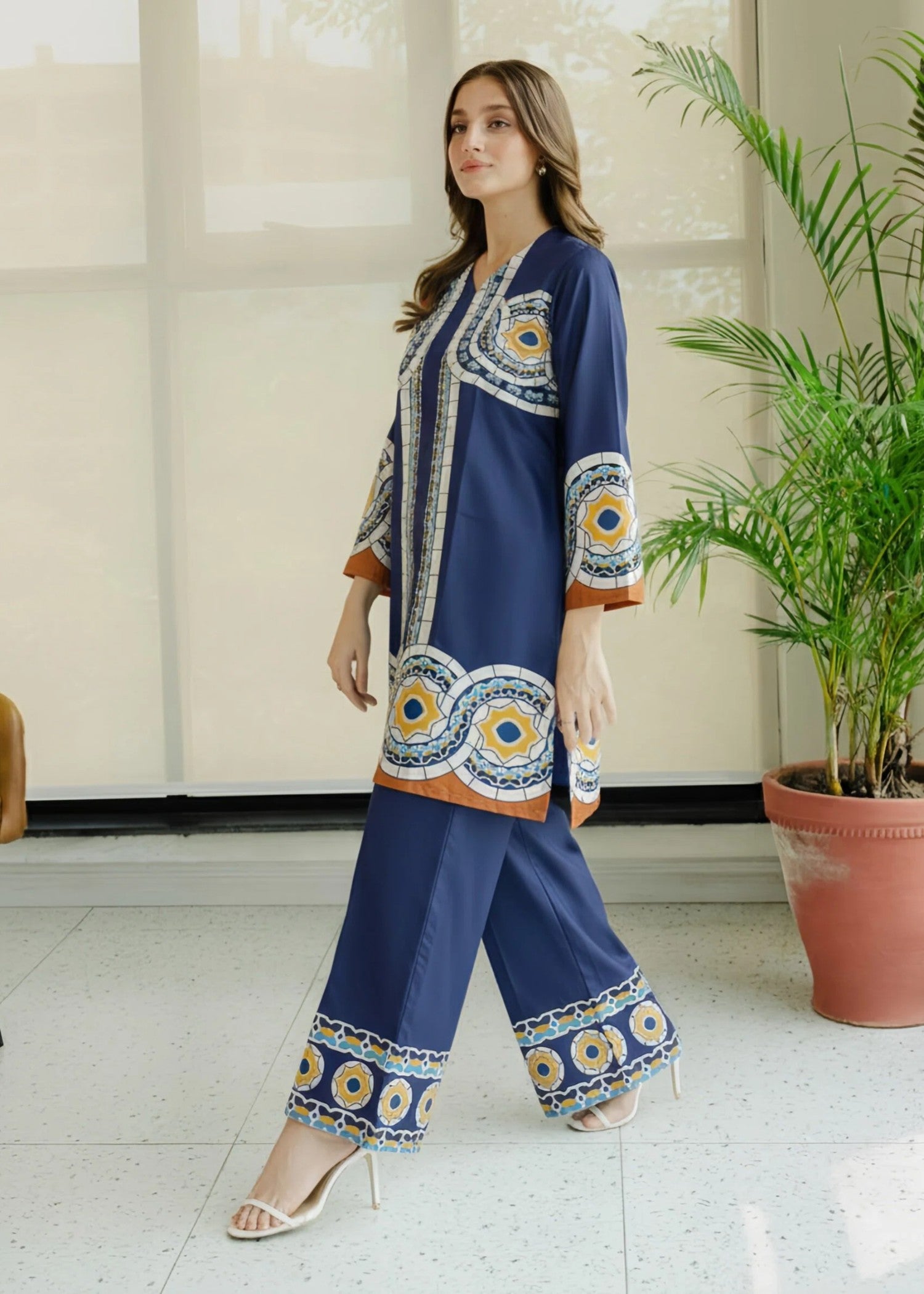 poly silk Kurta Set in Navy blue