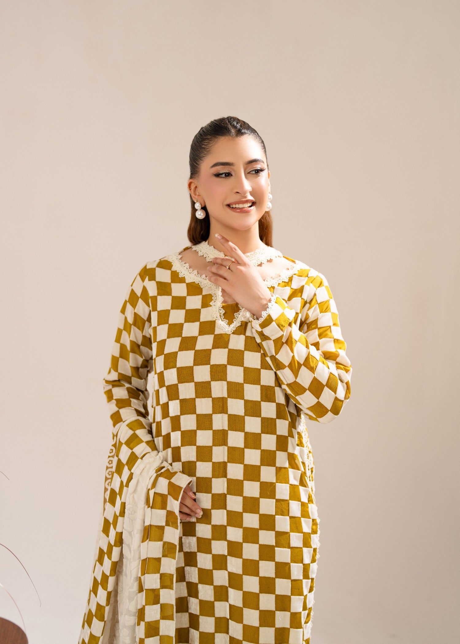 velvet Kurta Set in Mellow yellow