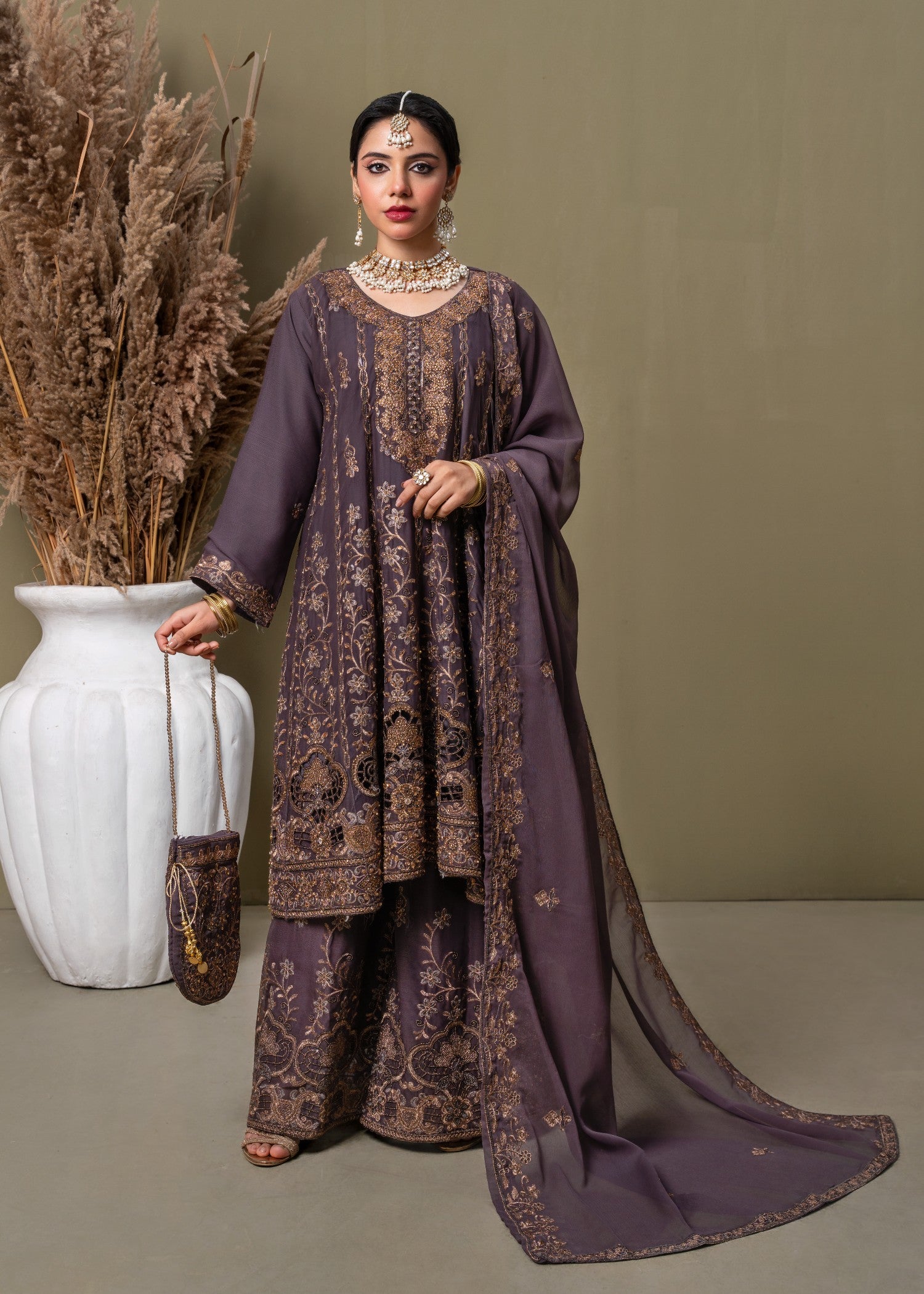 chiffon Short Frock in Plum