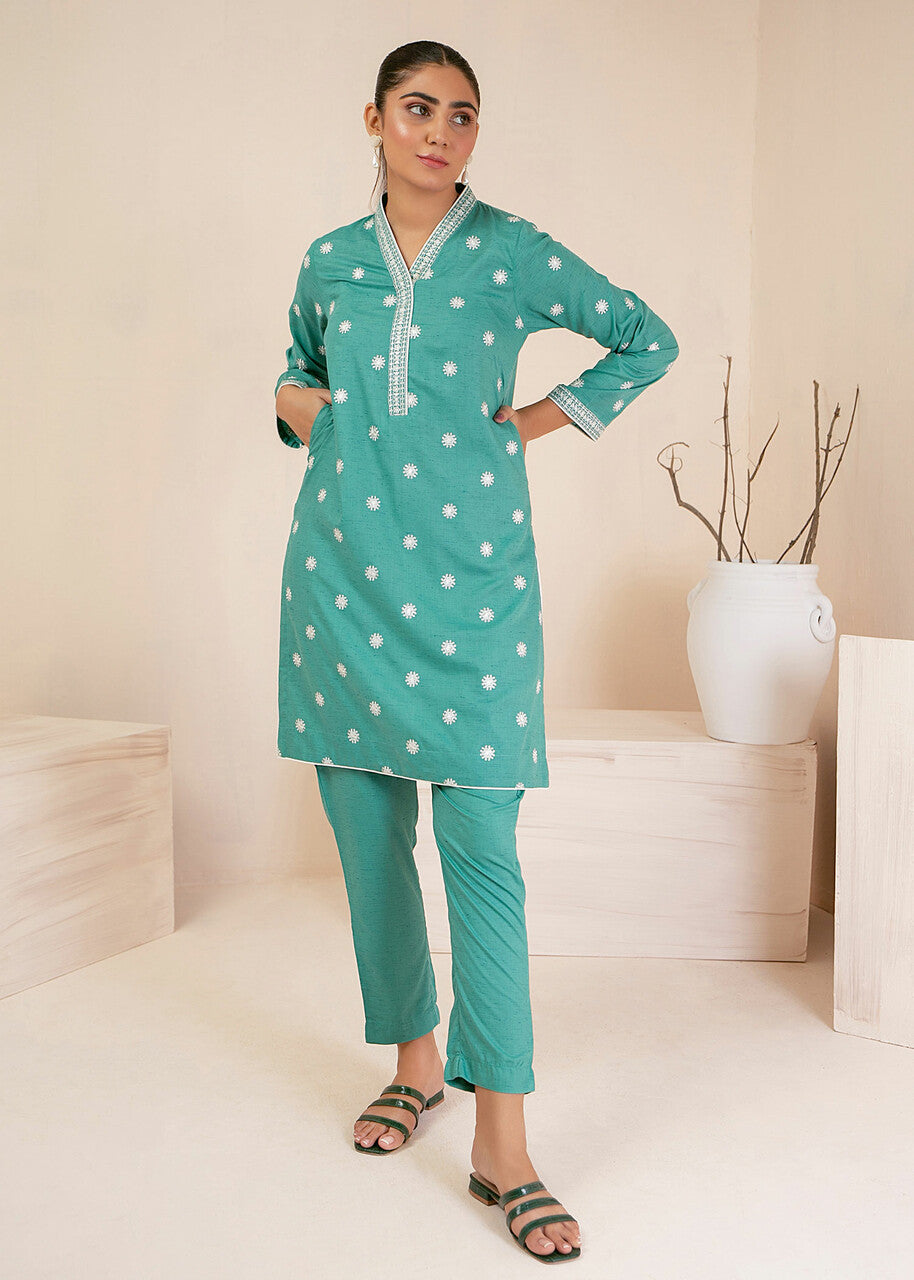 cotton Kurta Set in Turquoise