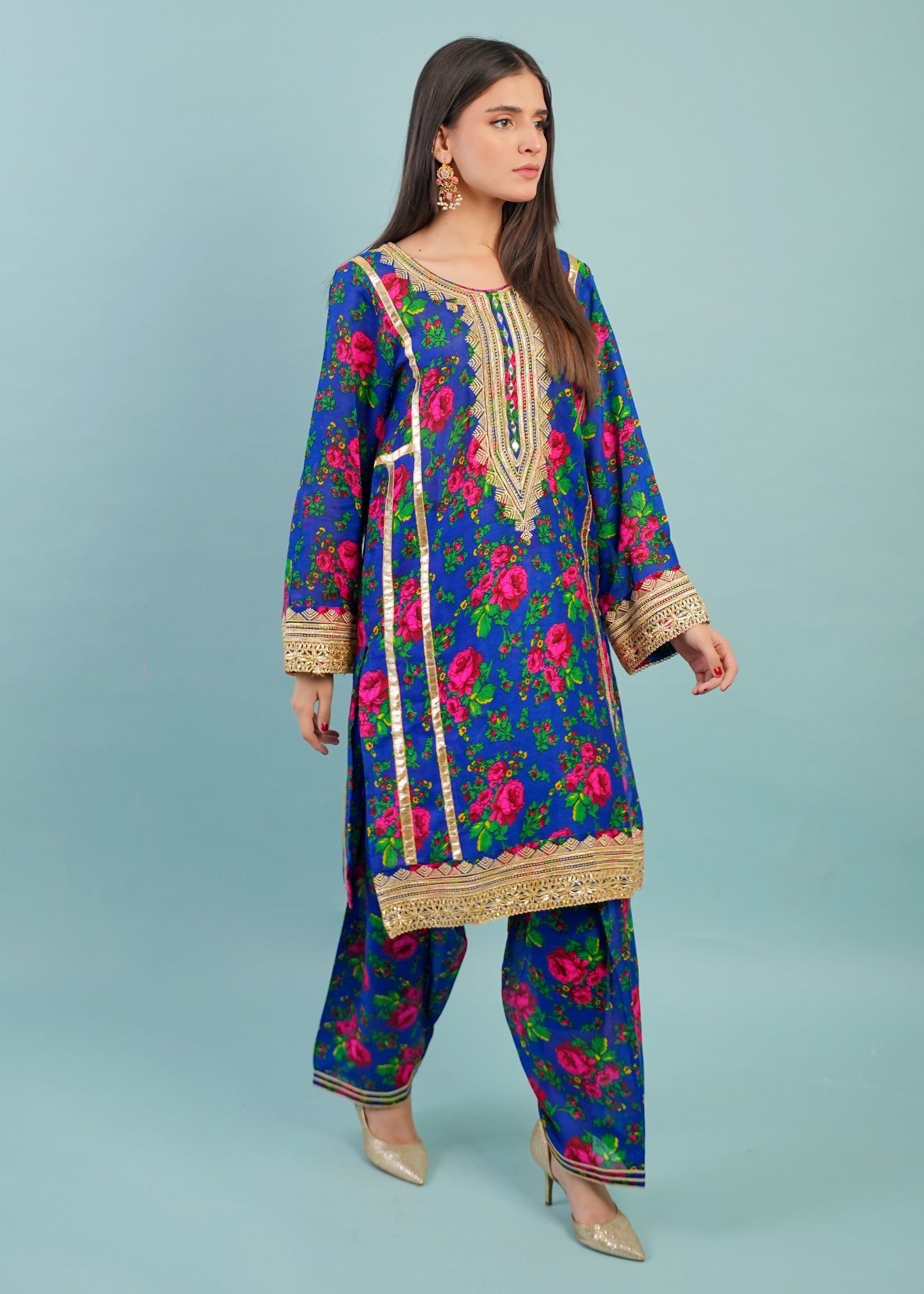voile Kurta Set in Blue