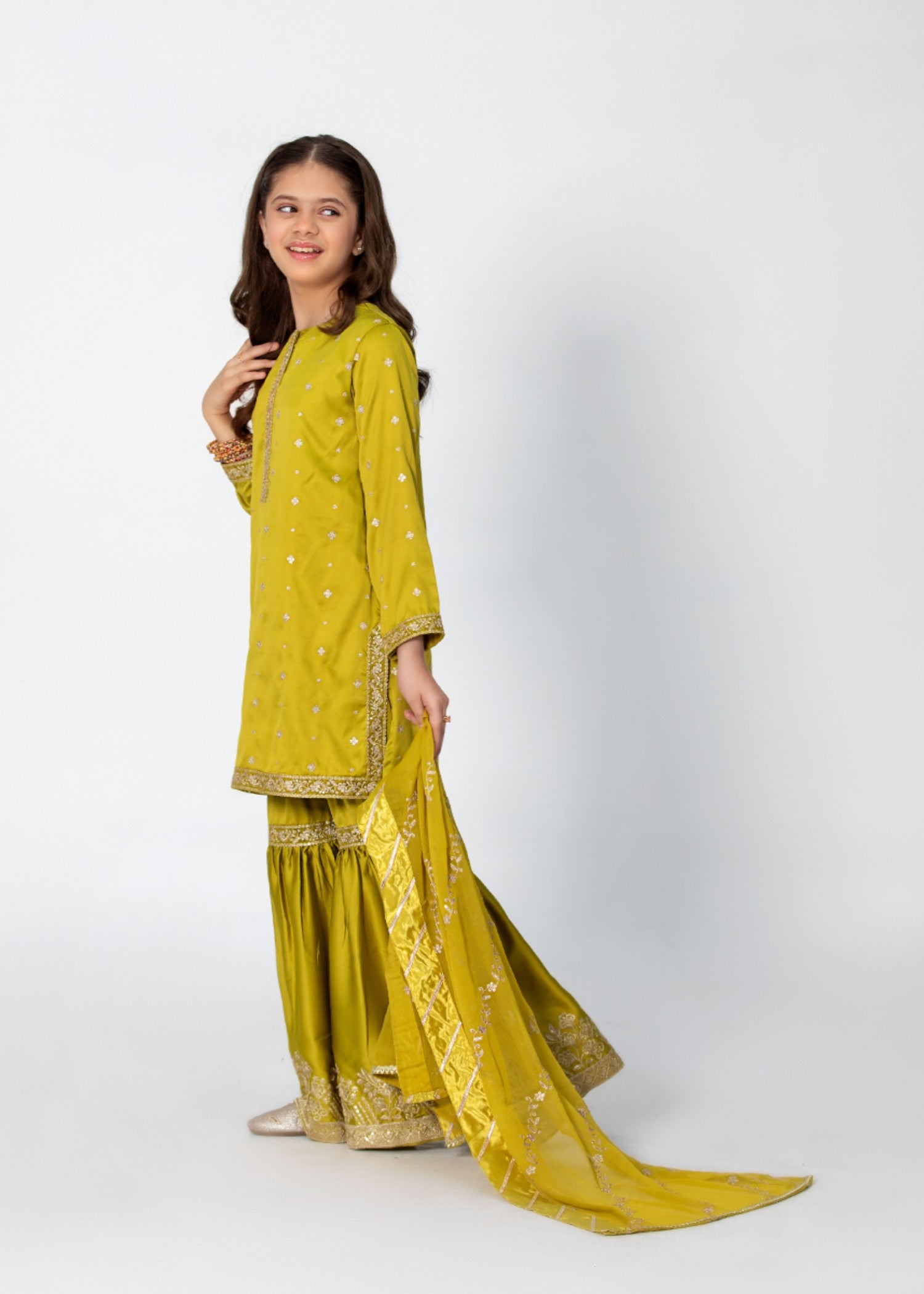 medium silk Gharara in Yellow green