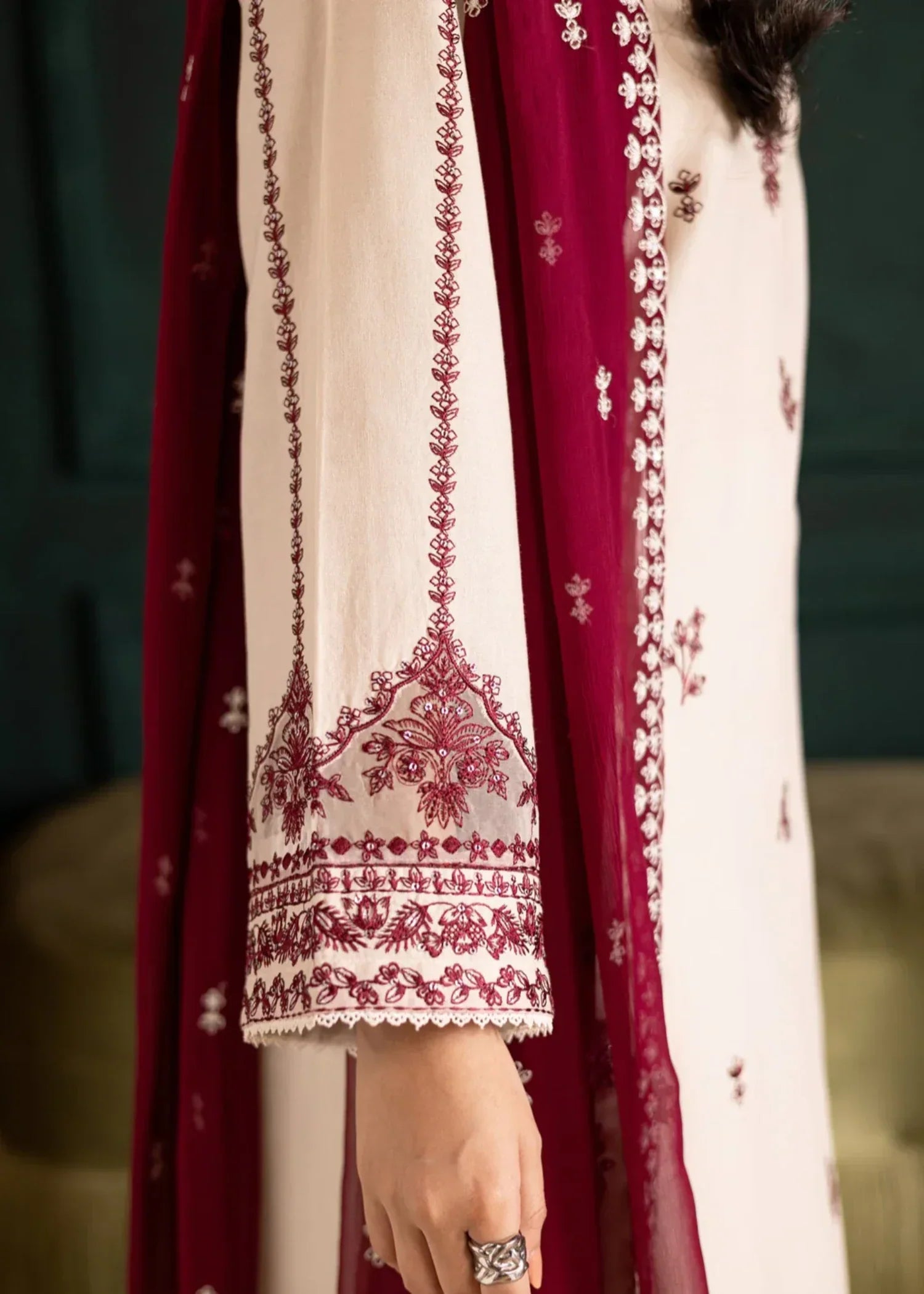 dhanak linen Kurta Set in Maroon, cream