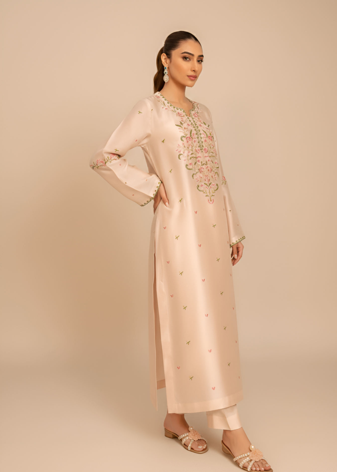 tussar silk Kurta Set in Beige
