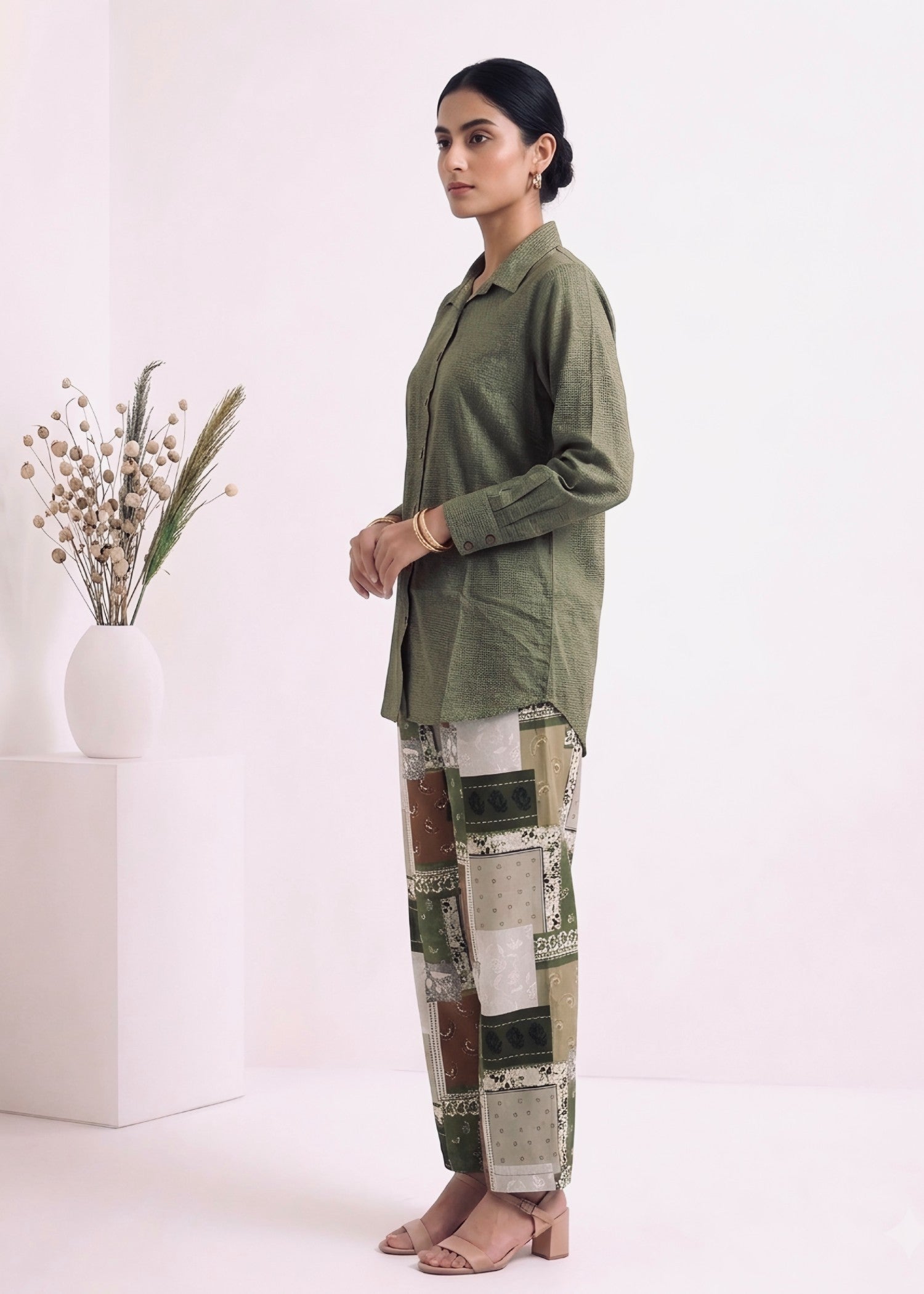 lawn cotton Co Ord Sets in Olive green