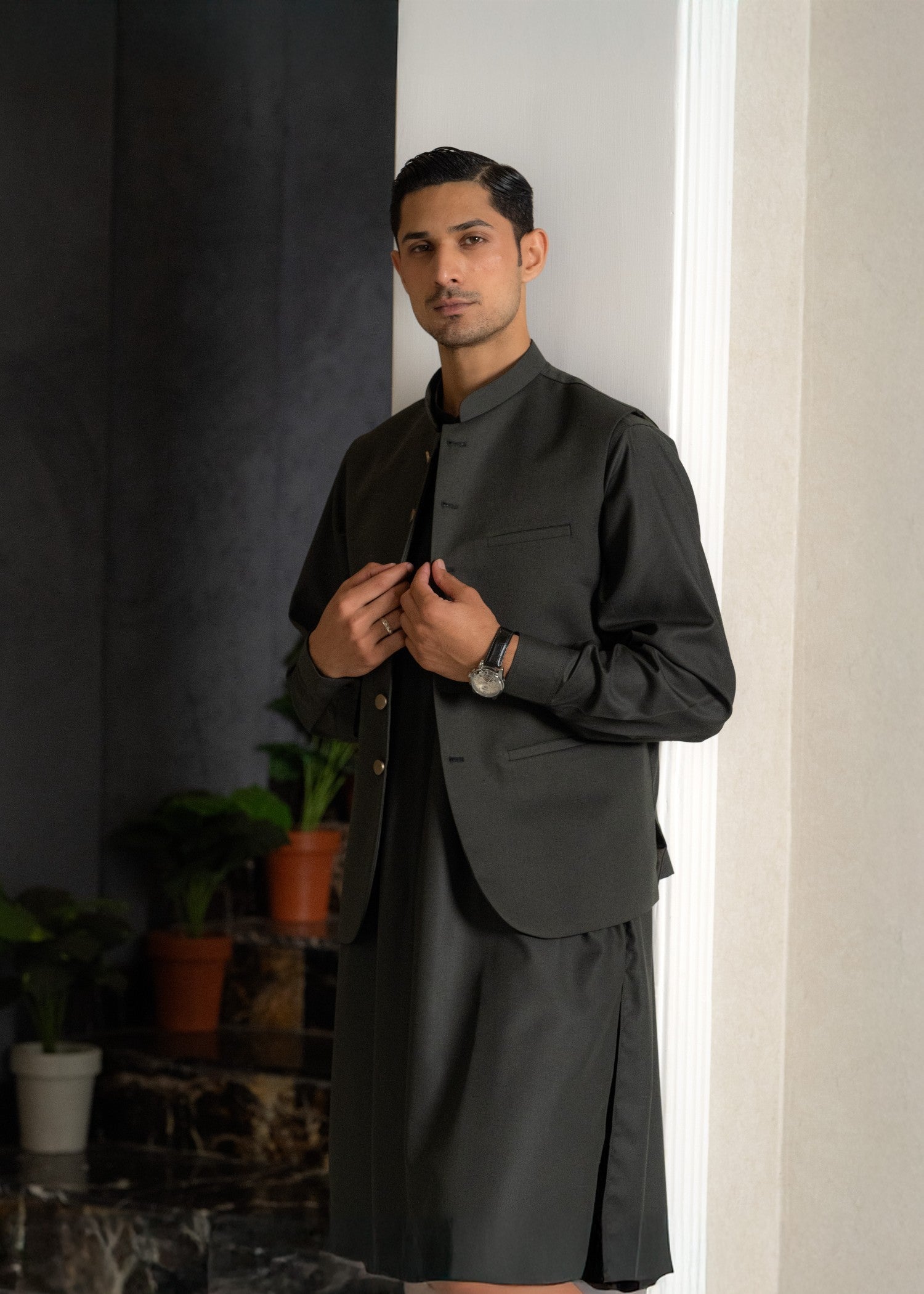 rayon Waistcoat in Forest green